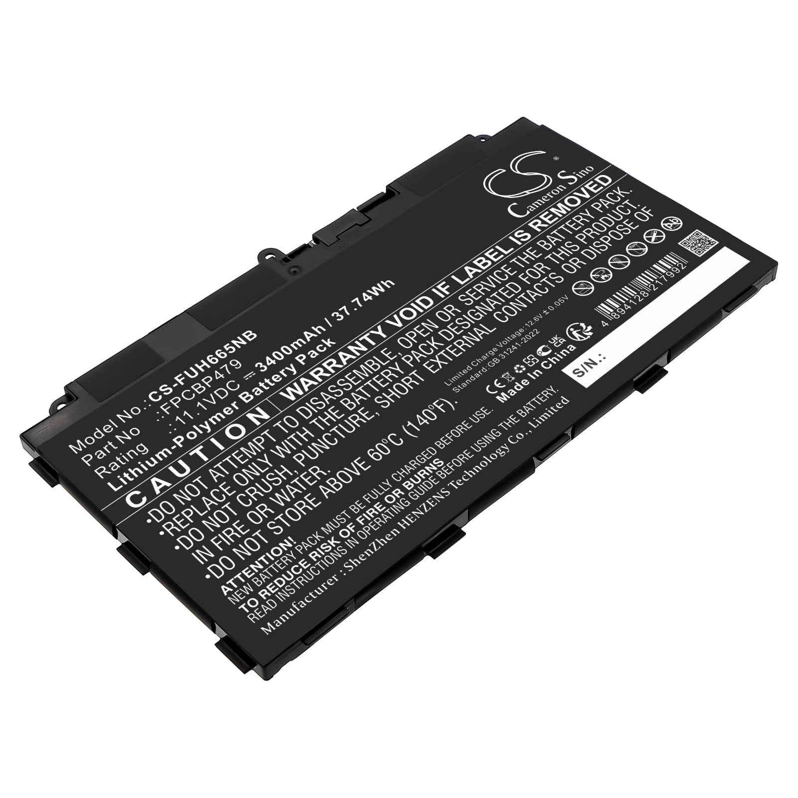 11.1V, Li-Polymer, 3400mAh, Battery fits Fujitsu Stylistic Q616, Stylistic Q665, 37.74Wh Notebook, Laptop Cameron Sino Technology Limited