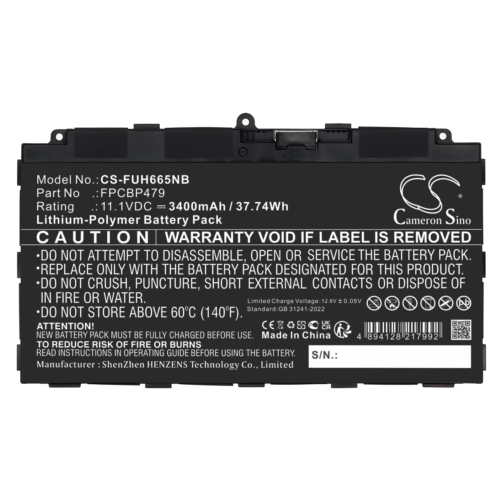 11.1V, Li-Polymer, 3400mAh, Battery fits Fujitsu Stylistic Q616, Stylistic Q665, 37.74Wh Notebook, Laptop Cameron Sino Technology Limited
