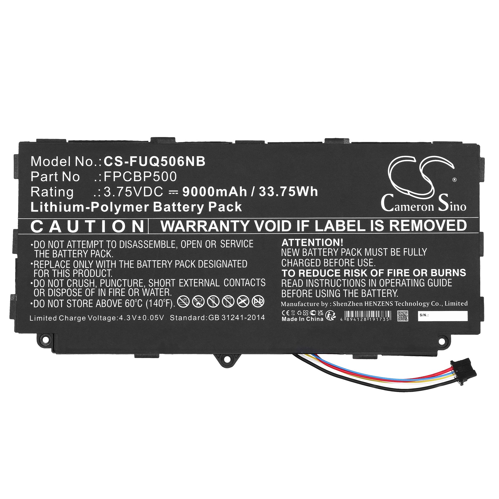 Li-Polymer, Notebook, Laptop Battery fits Fujitsu Arrows Tab Q506, Arrows Tab Q507, 3.75V, 9000mAh Notebook, Laptop Cameron Sino Technology Limited