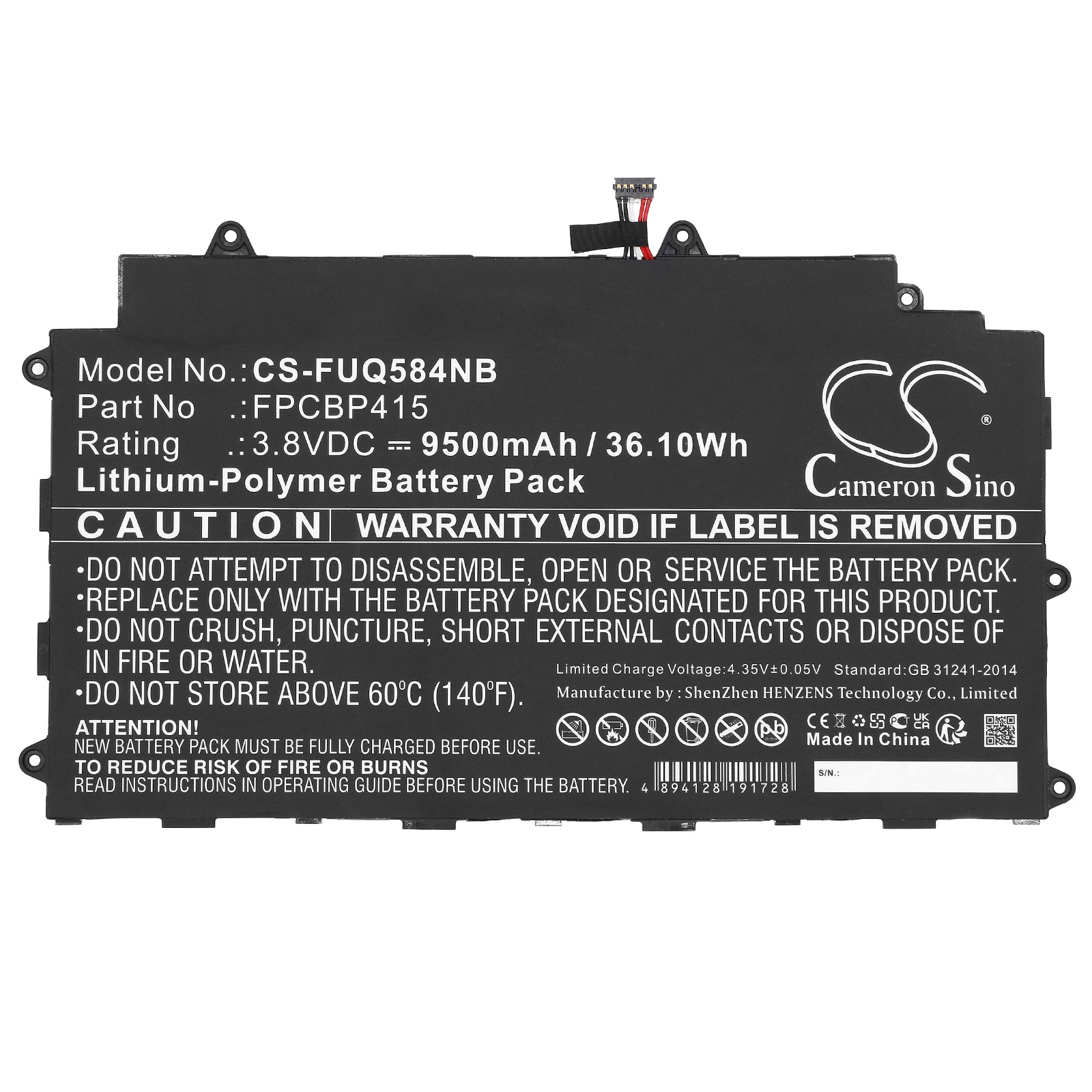 Li-Polymer, Notebook, Laptop Battery fits Fujitsu Stylistic Q584, 3.8V, 9500mAh Notebook, Laptop Cameron Sino Technology Limited