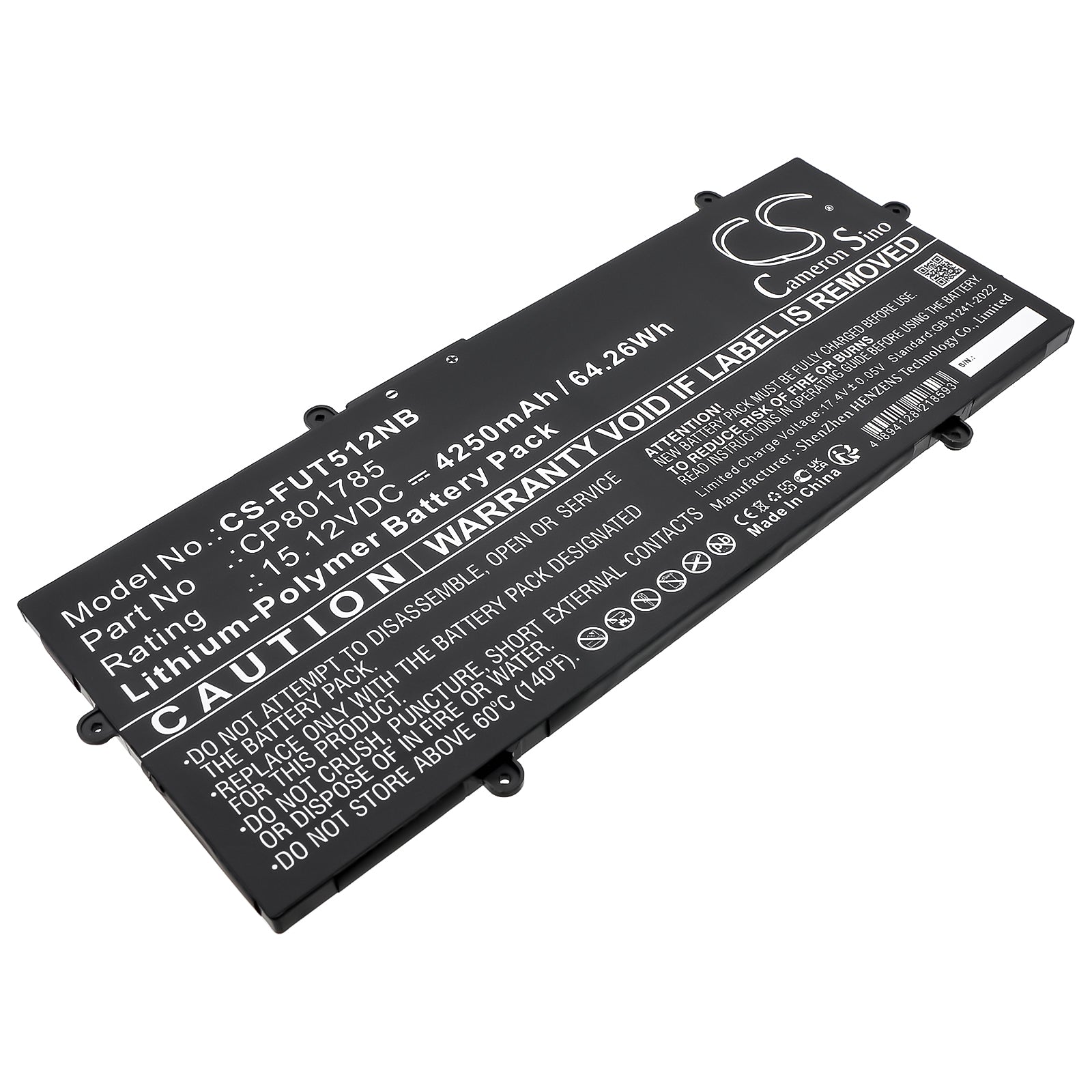 15.12V, Li-Polymer, 4250mAh, Battery fits Fujitsu LifeBook E4512, LifeBook E5512, 64.26Wh Notebook, Laptop Cameron Sino Technology Limited