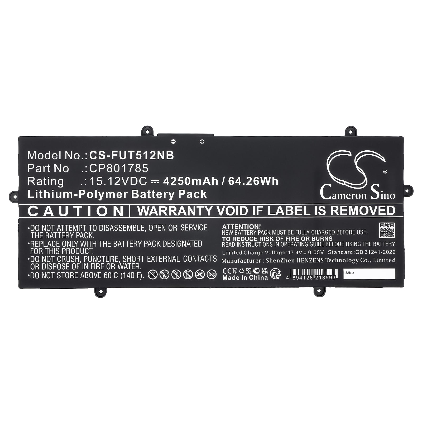 15.12V, Li-Polymer, 4250mAh, Battery fits Fujitsu LifeBook E4512, LifeBook E5512, 64.26Wh Notebook, Laptop Cameron Sino Technology Limited
