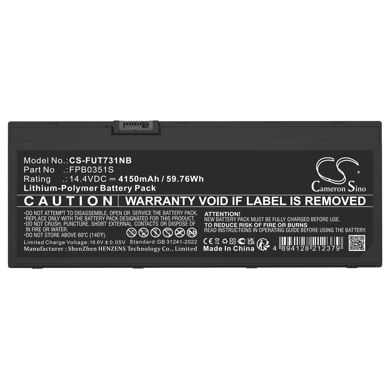 14.4V, Li-Polymer, 4150mAh, Battery fits Fujitsu LIFEBOOK U7311, LifeBook U7310, 59.76Wh Notebook, Laptop Cameron Sino Technology Limited