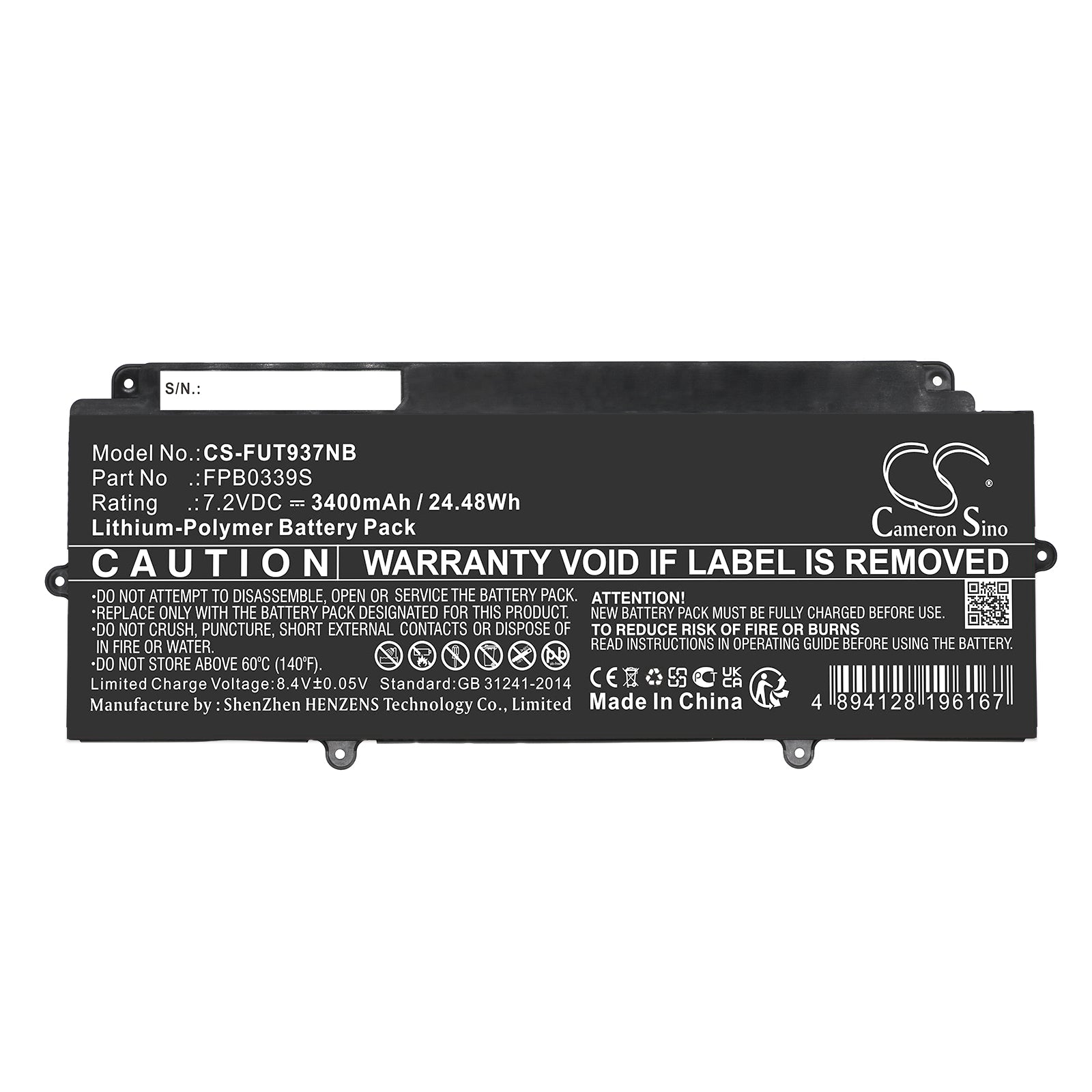 Li-Polymer, Notebook, Laptop Battery fits Fujitsu Futro Mu937, 7.2V, 3400mAh Notebook, Laptop Cameron Sino Technology Limited