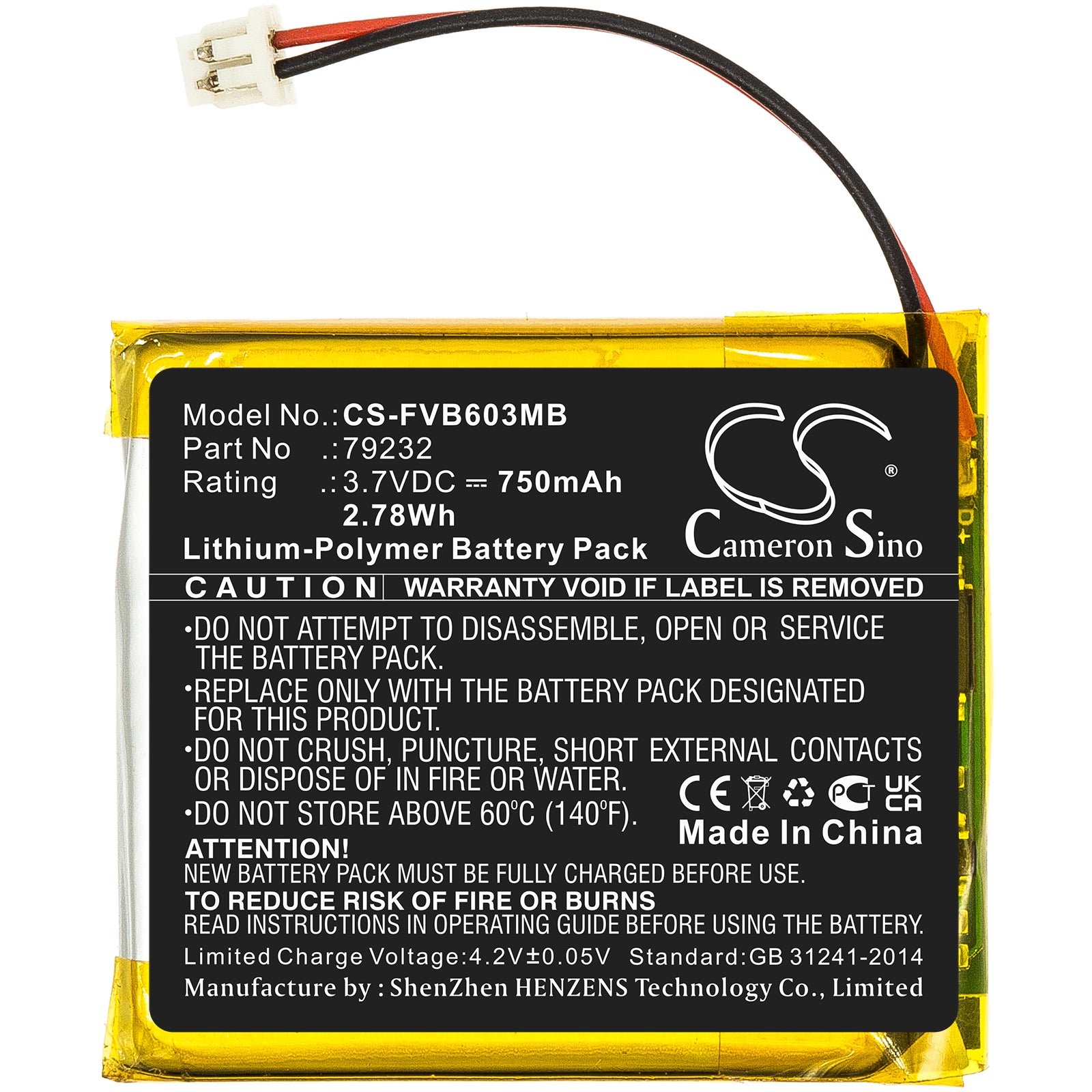 Li-Polymer, BabyPhone Battery fits Floureon Vb601, Vb603, 3.7V, 750mAh BabyPhone Cameron Sino Technology Limited