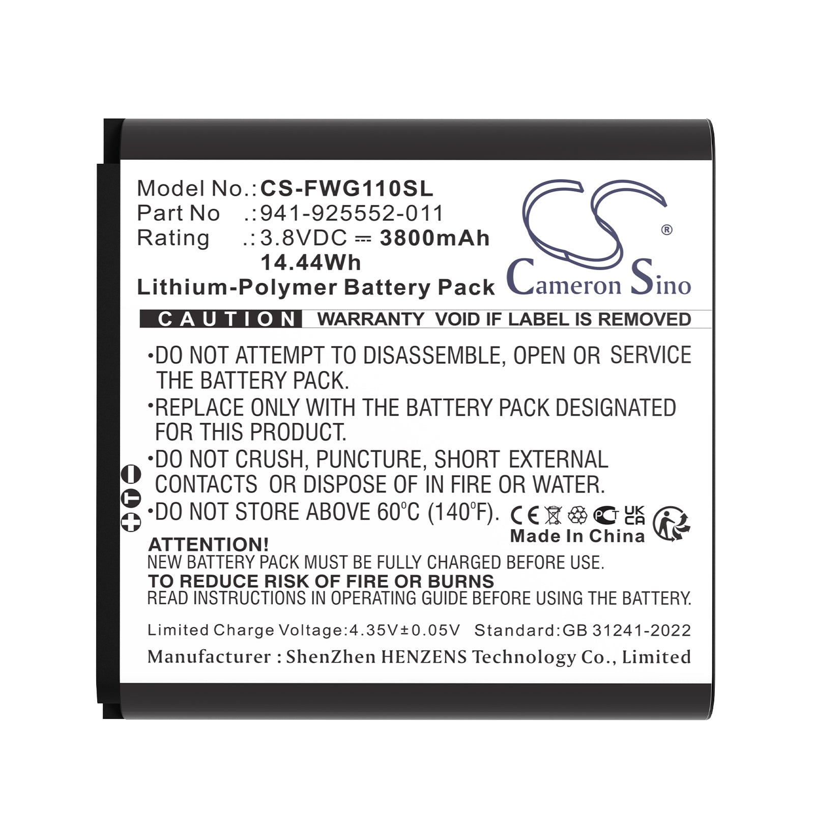 3.8V, Li-Polymer, 3800mAh, Battery fits JexStream RG1100 | Franklin Wireless RG1100, 14.44Wh Hotspot Cameron Sino Technology Limited