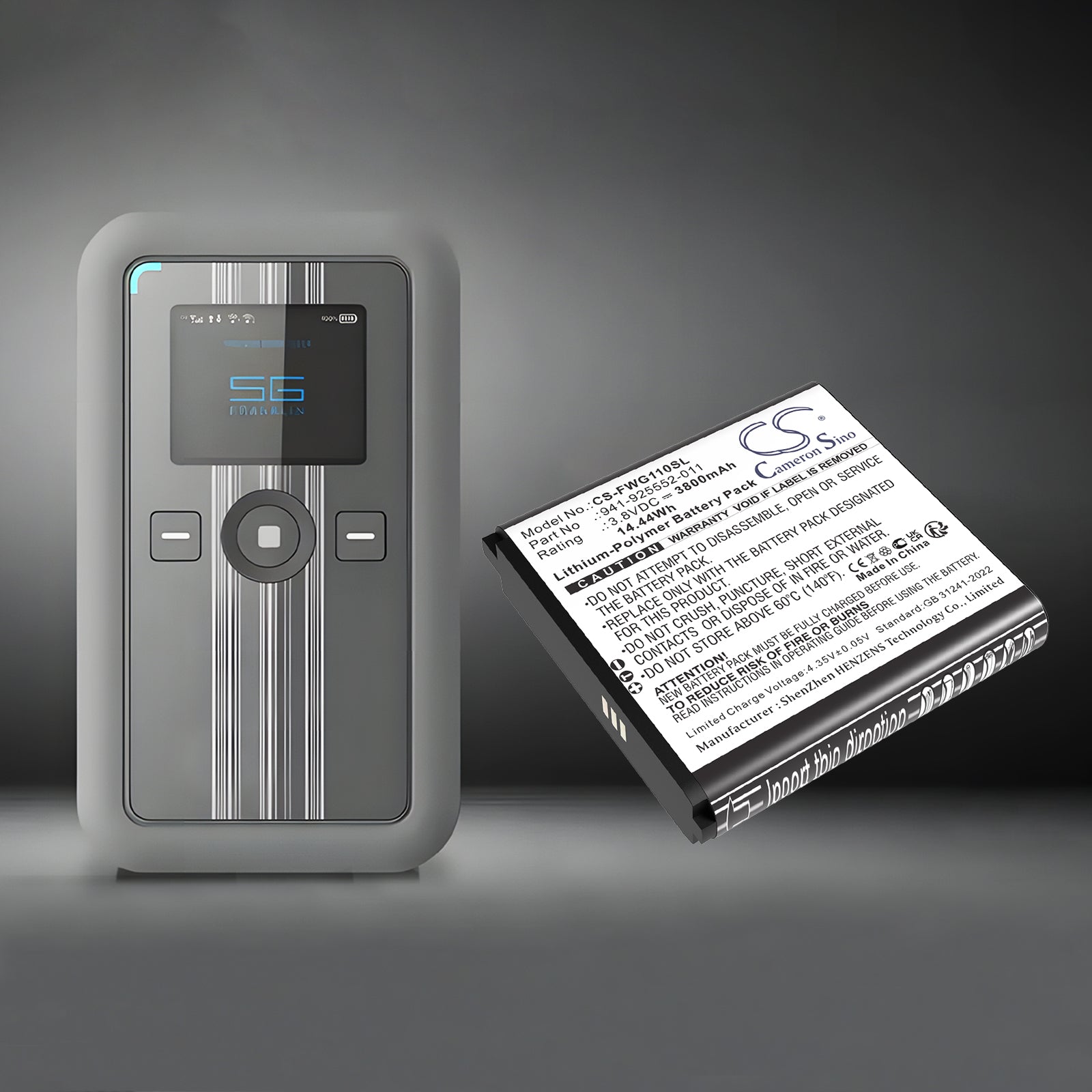 3.8V, Li-Polymer, 3800mAh, Battery fits JexStream RG1100 | Franklin Wireless RG1100, 14.44Wh Hotspot Cameron Sino Technology Limited