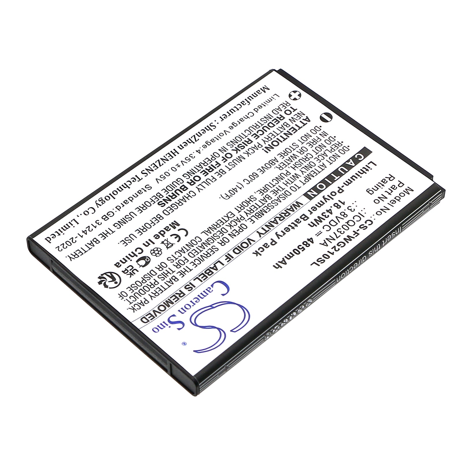 3.8V, Li-Polymer, 4850mAh, Battery fits Franklin A50, JEXtream, 18.43Wh Hotspot Cameron Sino Technology Limited
