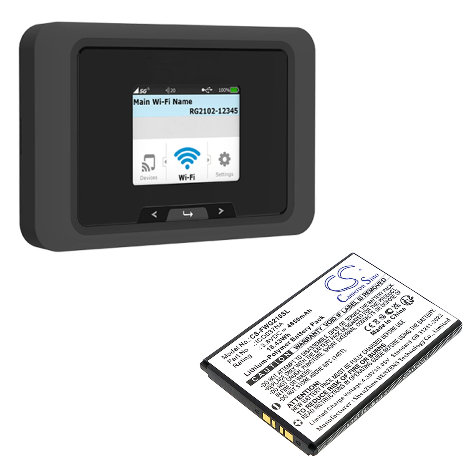 3.8V, Li-Polymer, 4850mAh, Battery fits Franklin A50, JEXtream, 18.43Wh Hotspot Cameron Sino Technology Limited