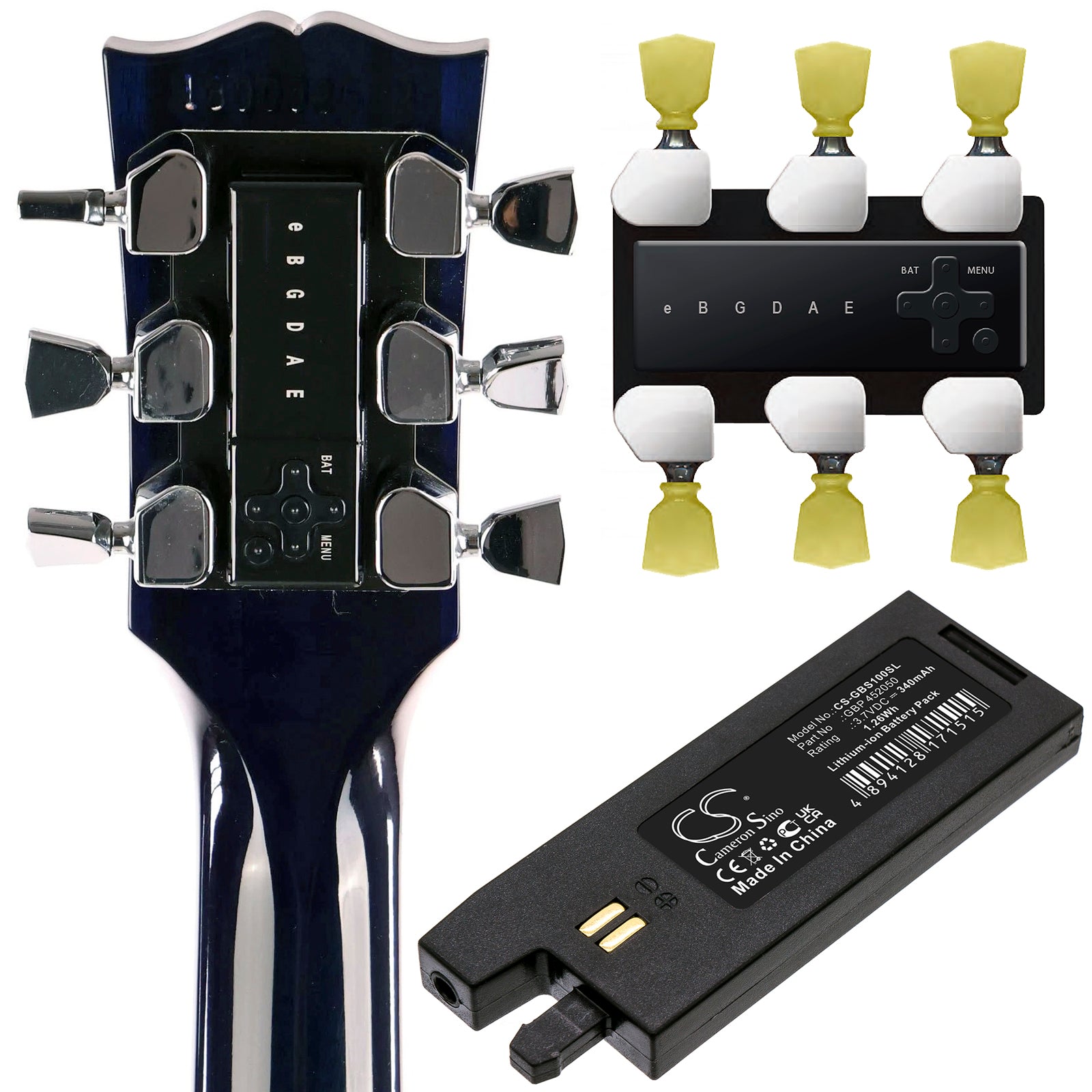 Li-Polymer, Electronic Tuner Battery fits Gibson Gforce, G-force Auto-tuner, 3.7V, 340mAh Electronic Tuner Cameron Sino Technology Limited (Suspended)