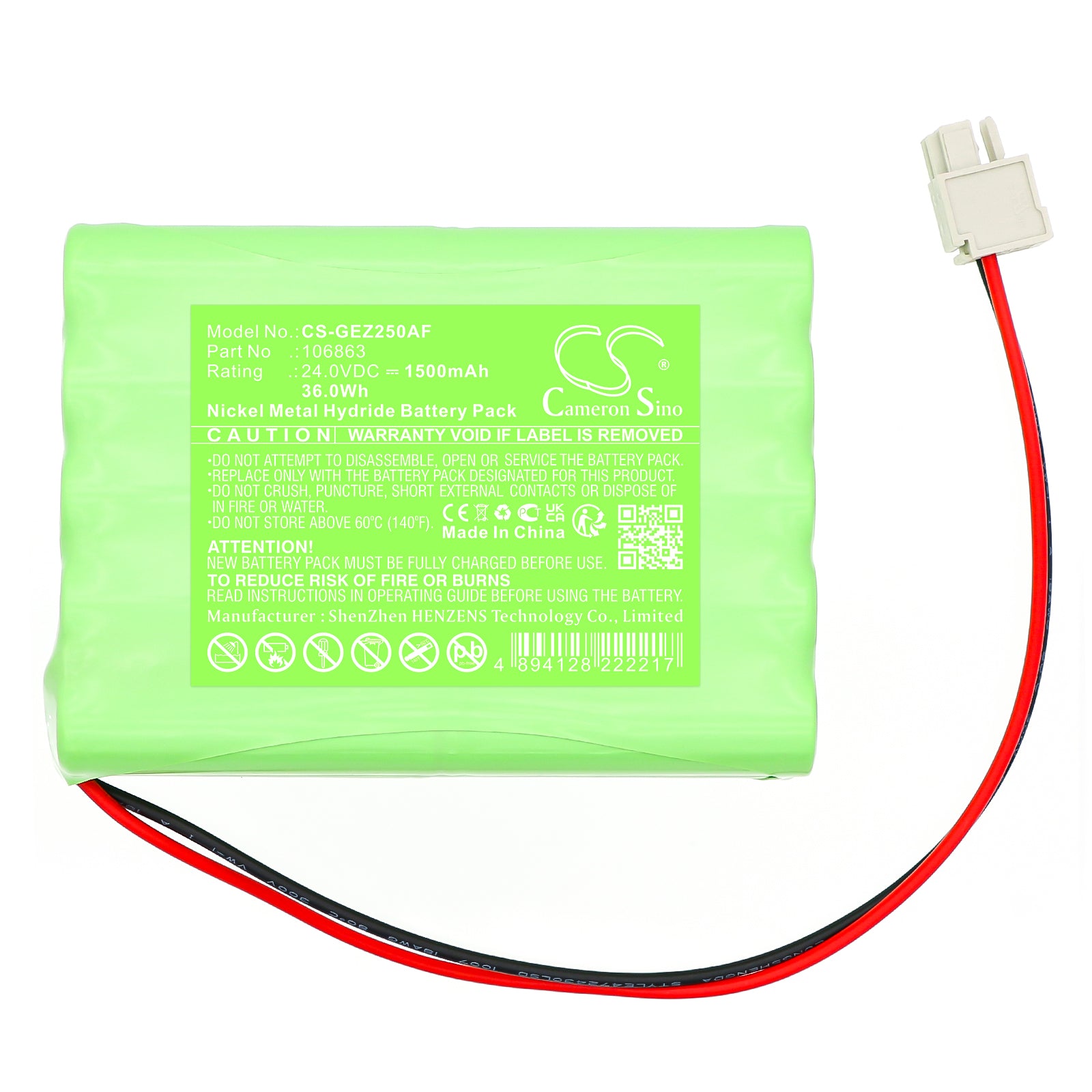 24V, Ni-MH, 1500mAh, Battery fits GEZE 106863, 80100404, 36Wh Automatic Doors Cameron Sino Technology Limited