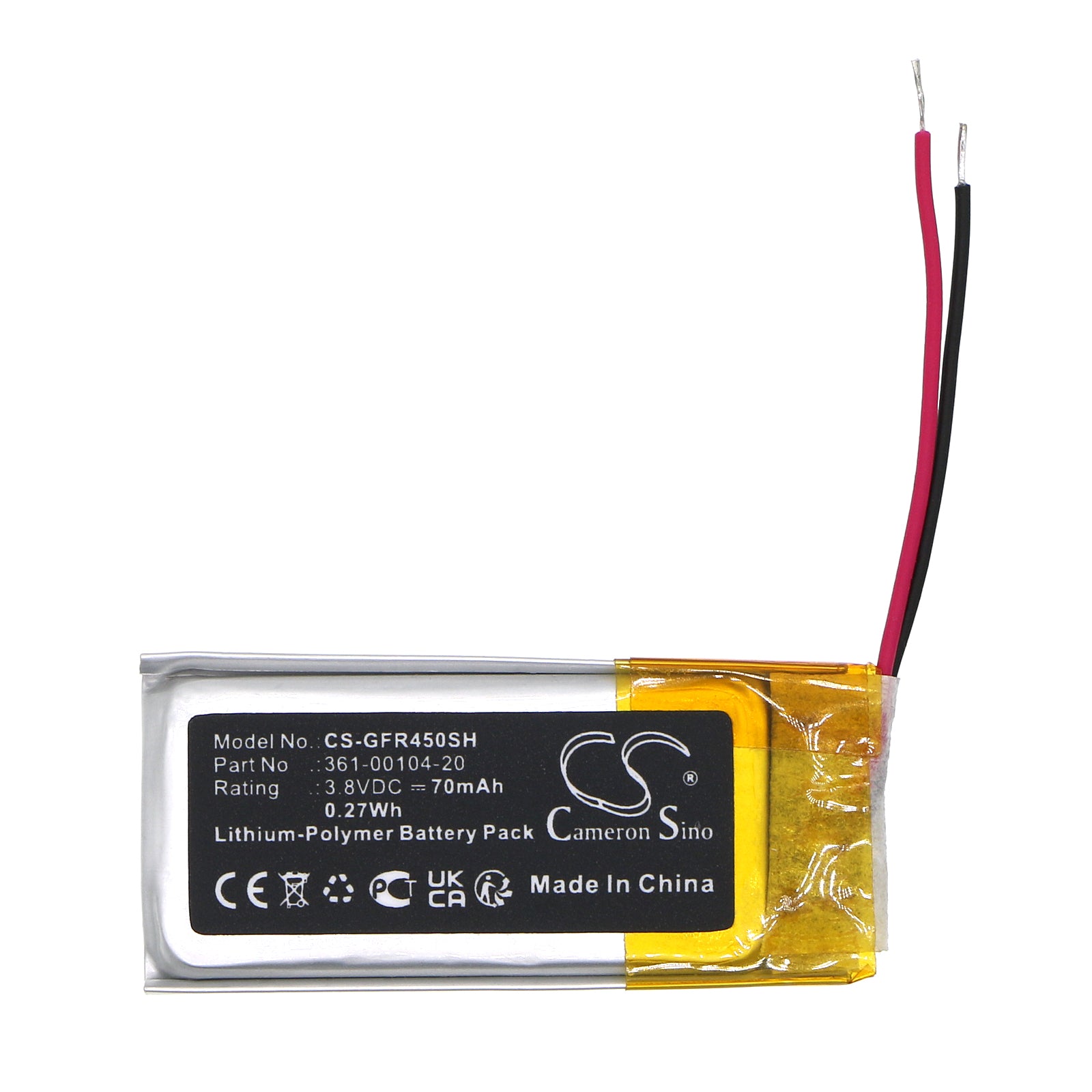 Li-Polymer, Smartwatch Battery fits Garmin Forerunner 45, Swim 2, 3.8V, 70mAh Smartwatch Cameron Sino Technology Limited
