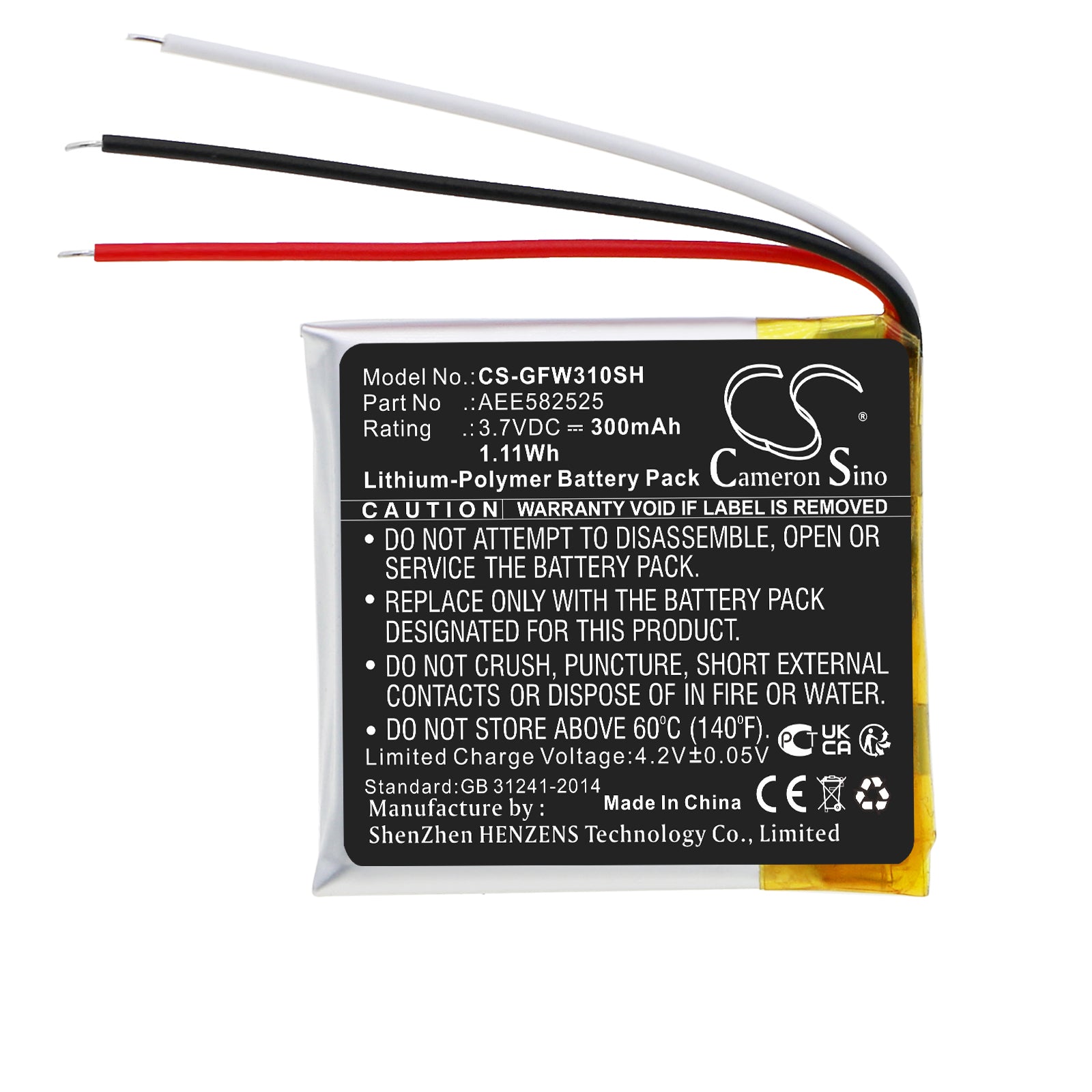 Li-Polymer, Smartwatch Battery fits Golf Buddy Wtx, Wtx+, 3.7V, 300mAh Smartwatch Cameron Sino Technology Limited