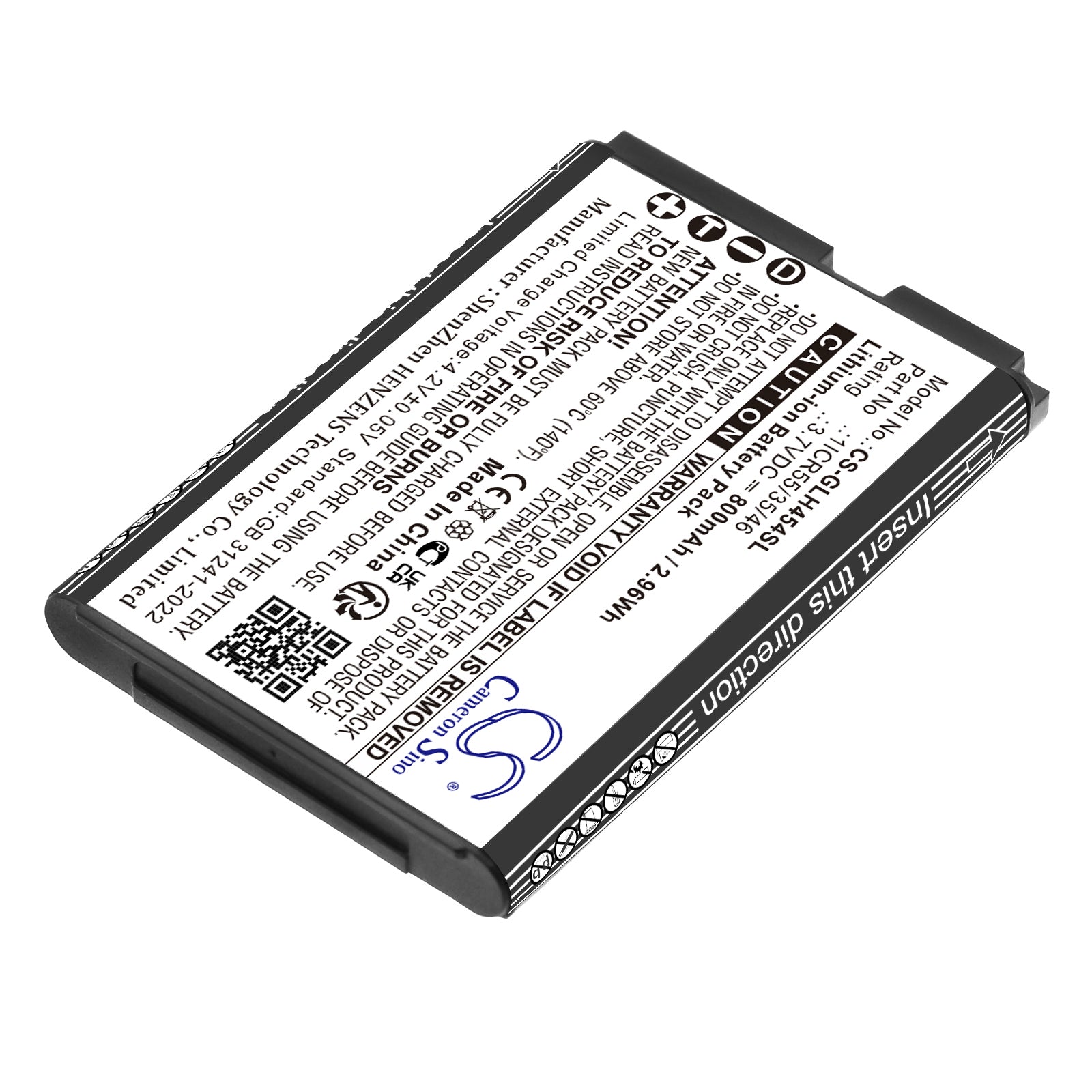 3.7V, Li-ion, 800mAh, Battery fits GEOSPACE GSB-LHR, Line Health Recorder, 2.96Wh Equipment, Survey, Test Cameron Sino Technology Limited