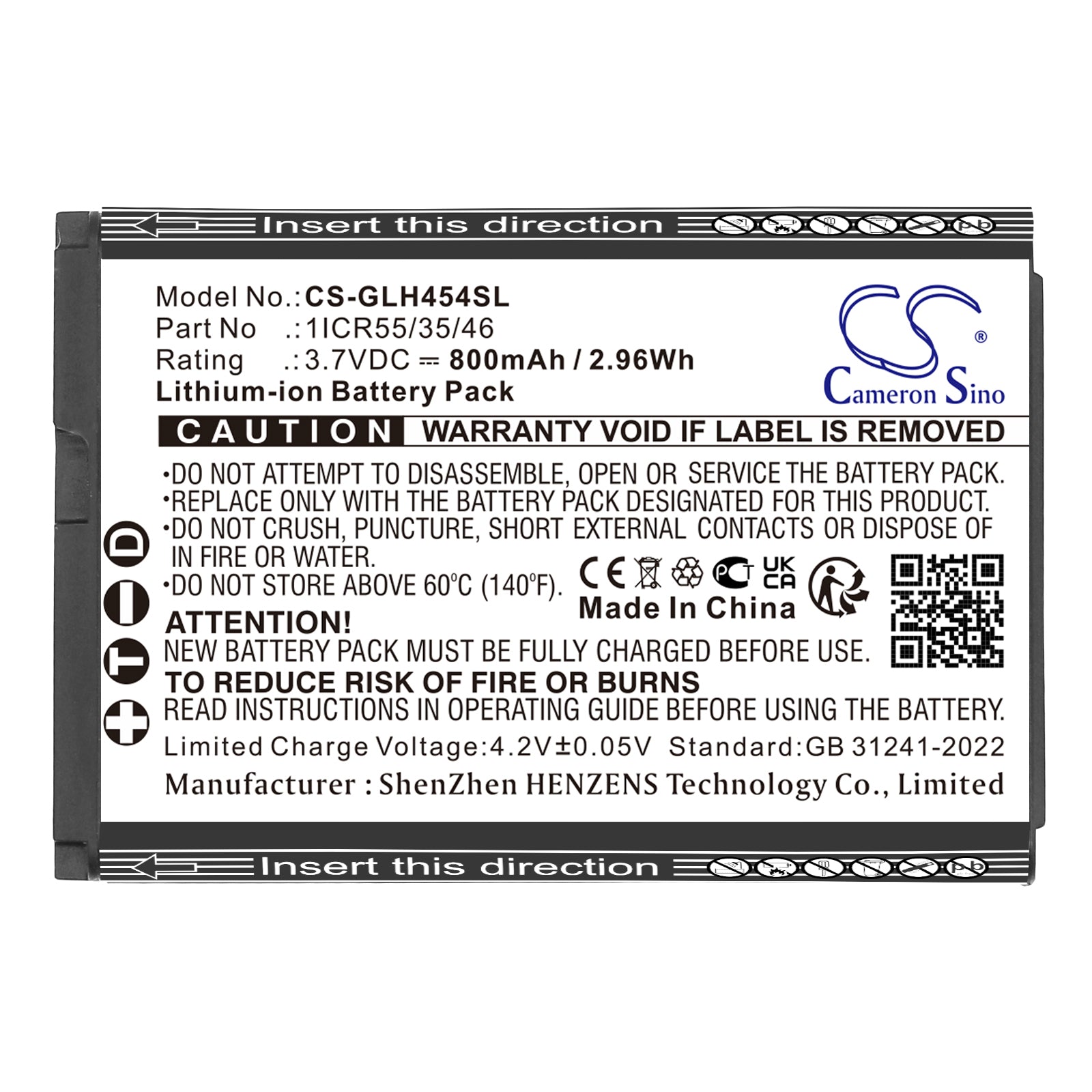 3.7V, Li-ion, 800mAh, Battery fits GEOSPACE GSB-LHR, Line Health Recorder, 2.96Wh Equipment, Survey, Test Cameron Sino Technology Limited