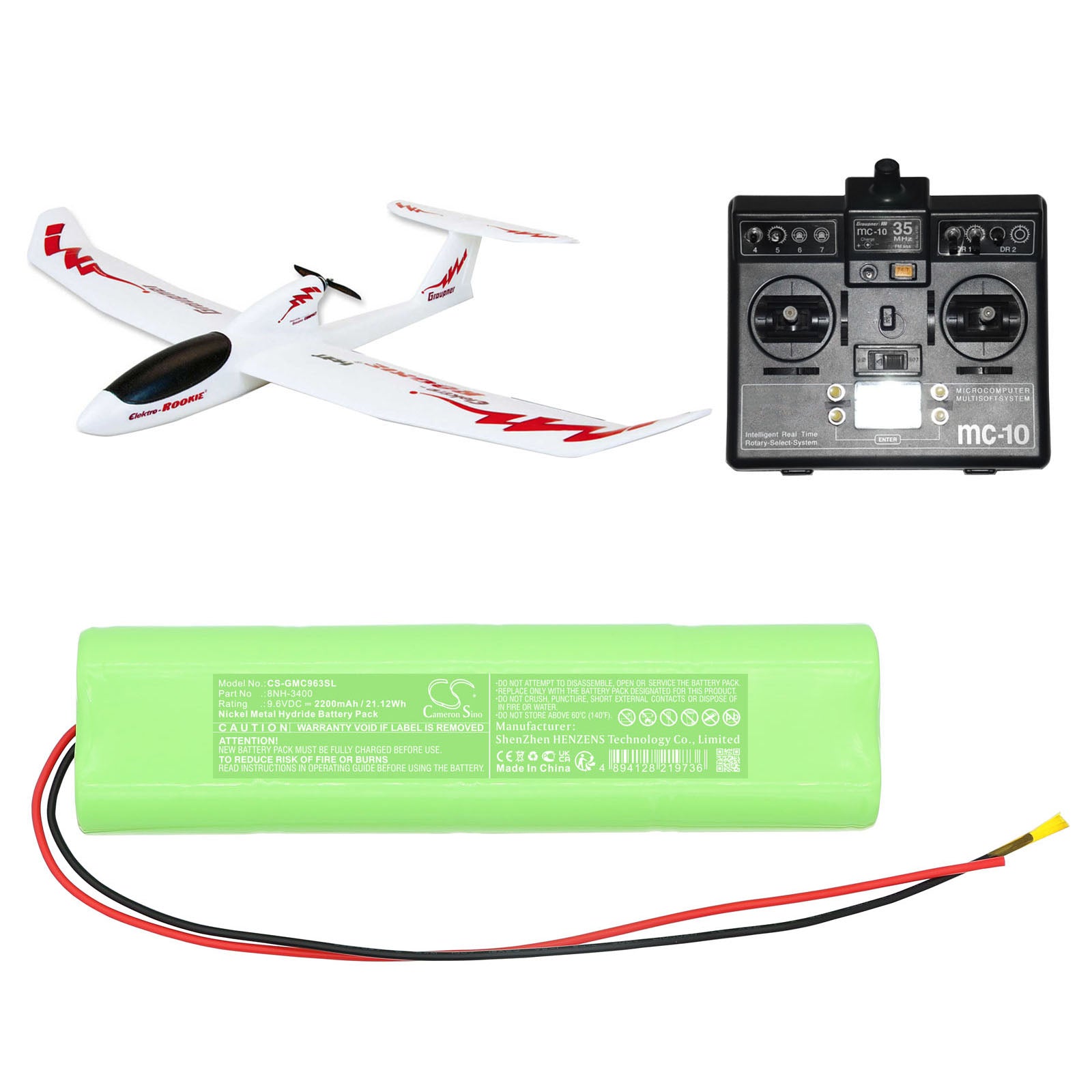 9.6V, , , Battery fits Graupner MC10, MC12, Remote Controller Cameron Sino Technology Limited