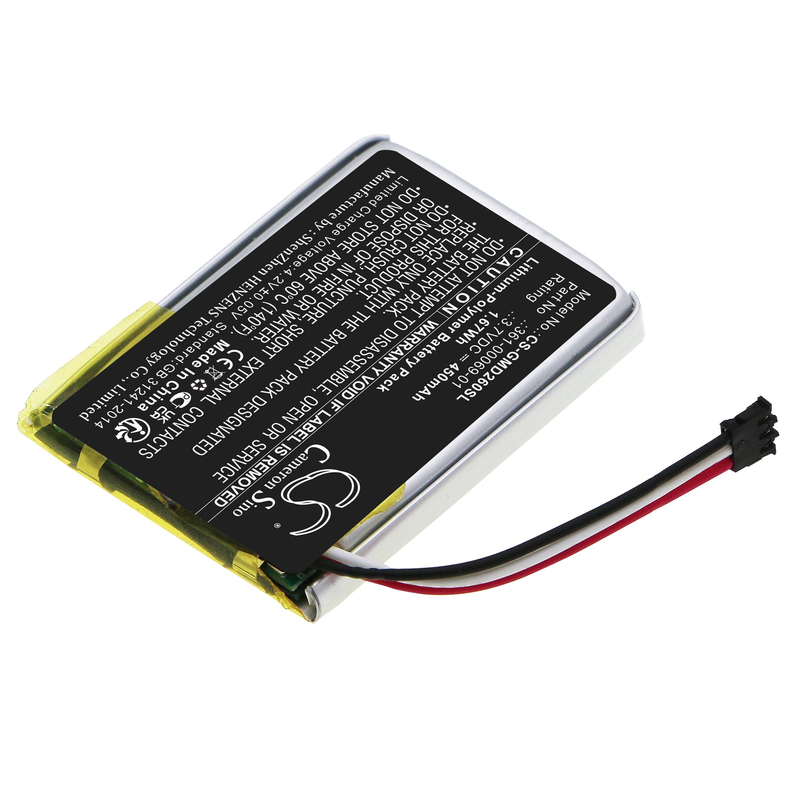 Li-Polymer, Dog Collar Battery fits Garmin 010-02608-10, Delta Se Dog Training Collar R, 3.7V, 450mAh Dog Collar Cameron Sino Technology Limited