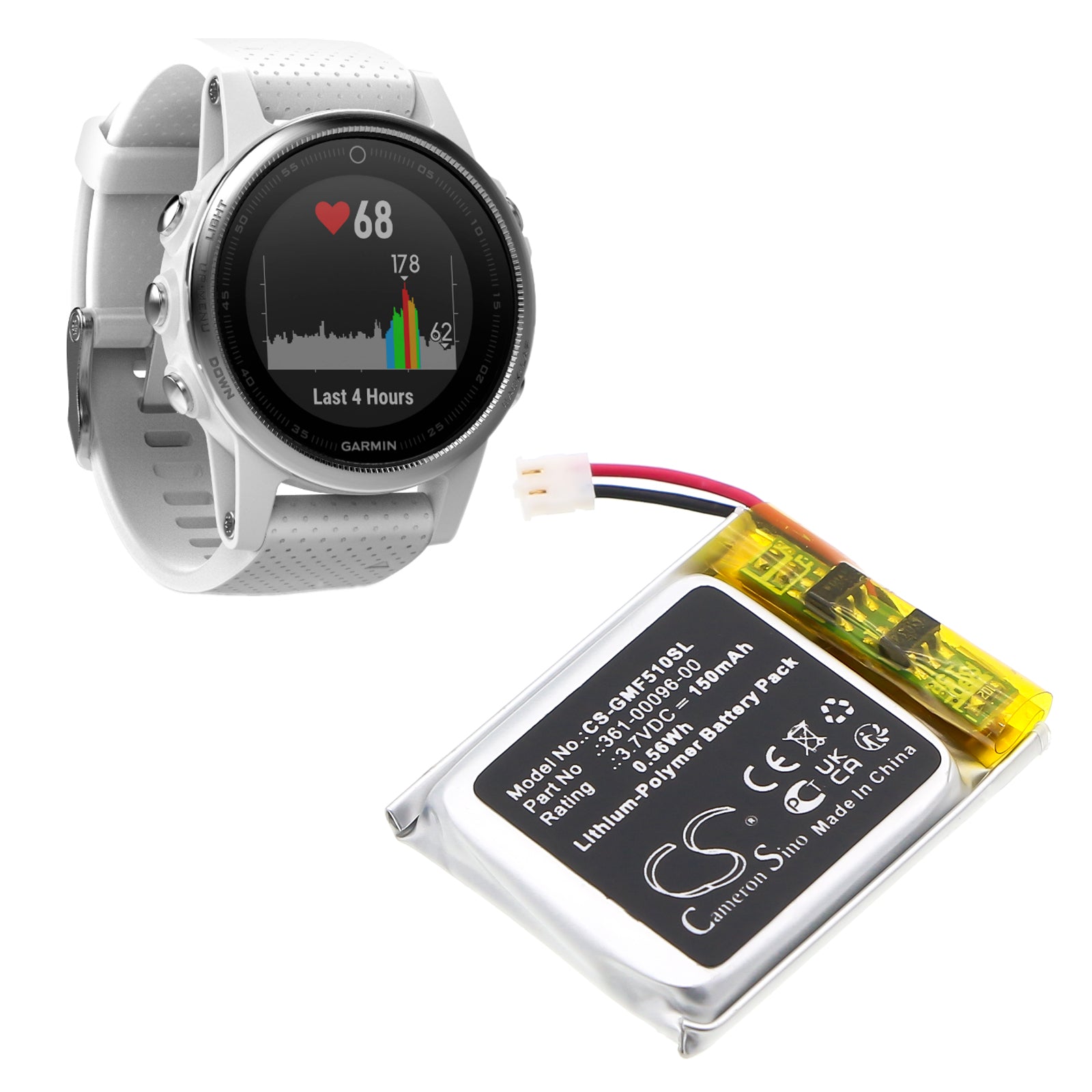 3.7V, Li-Polymer, 150mAh, Battery fits Garmin Fenix 5S, Fenix 5S Plus, 0.56Wh Smartwatch Cameron Sino Technology Limited