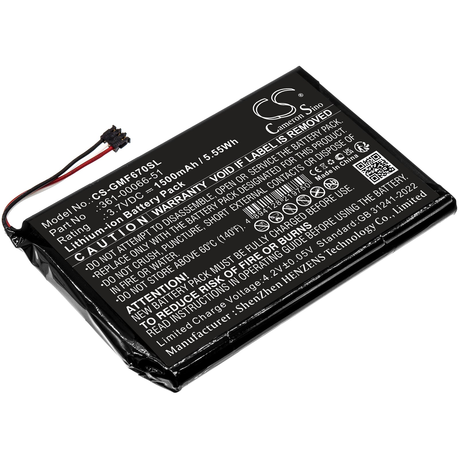 3.7V, Li-ion, 1500mAh, Battery fits Garmin Fleet 670 LM TRUCK, 5.55Wh GPS, Navigator Cameron Sino Technology Limited