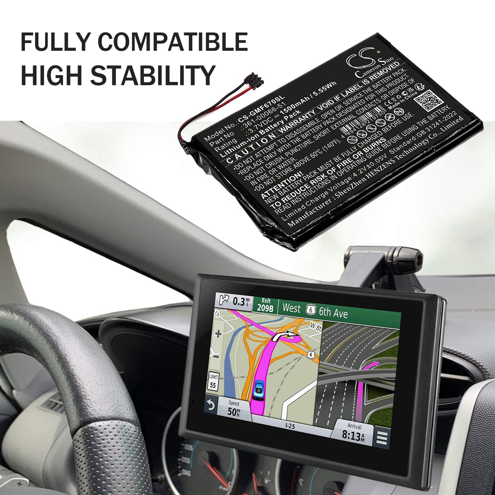 3.7V, Li-ion, 1500mAh, Battery fits Garmin Fleet 670 LM TRUCK, 5.55Wh GPS, Navigator Cameron Sino Technology Limited