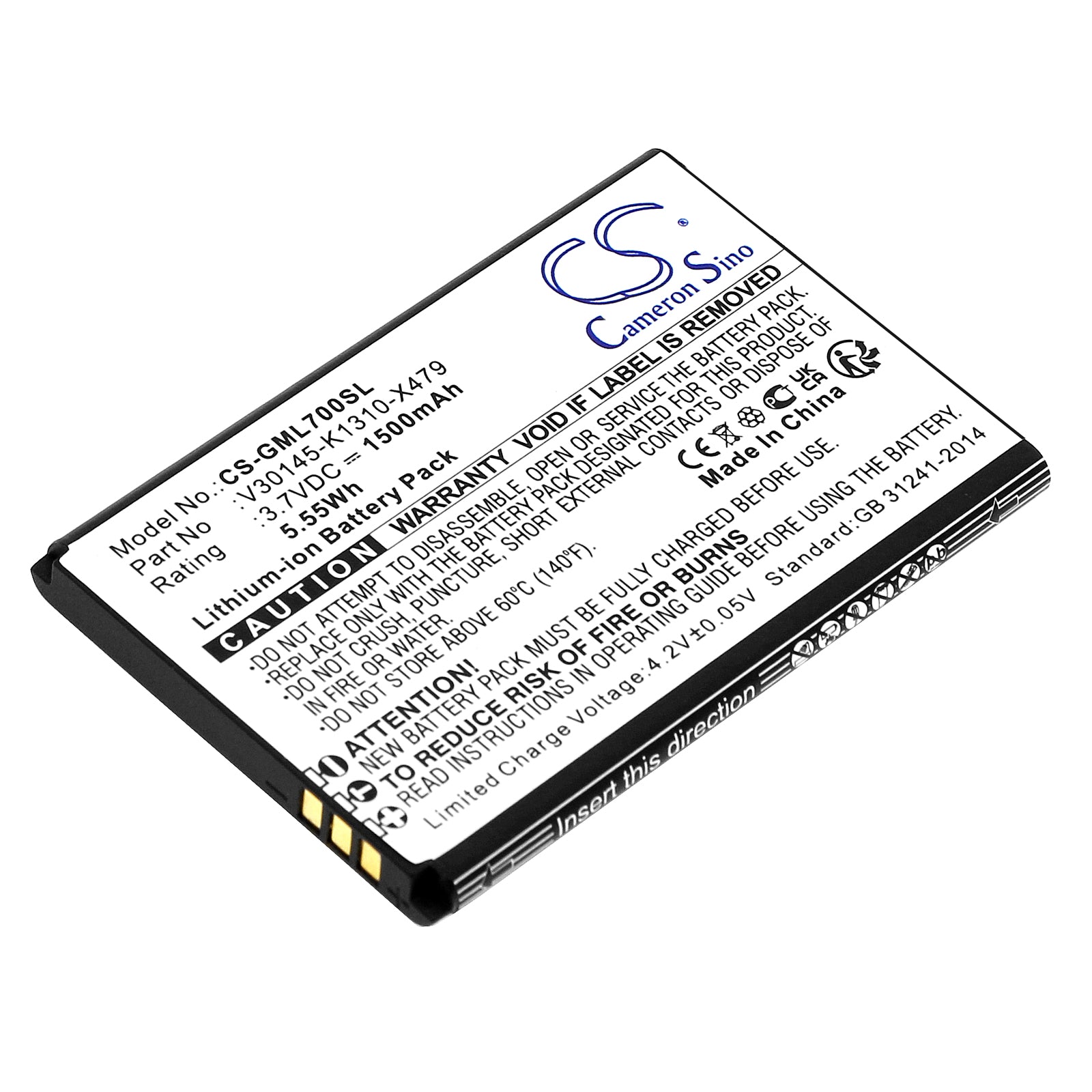 Li-ion, Mobile, SmartPhone Battery fits Gigaset Gl7, 3.7V, 1500mAh Mobile, SmartPhone Cameron Sino Technology Limited