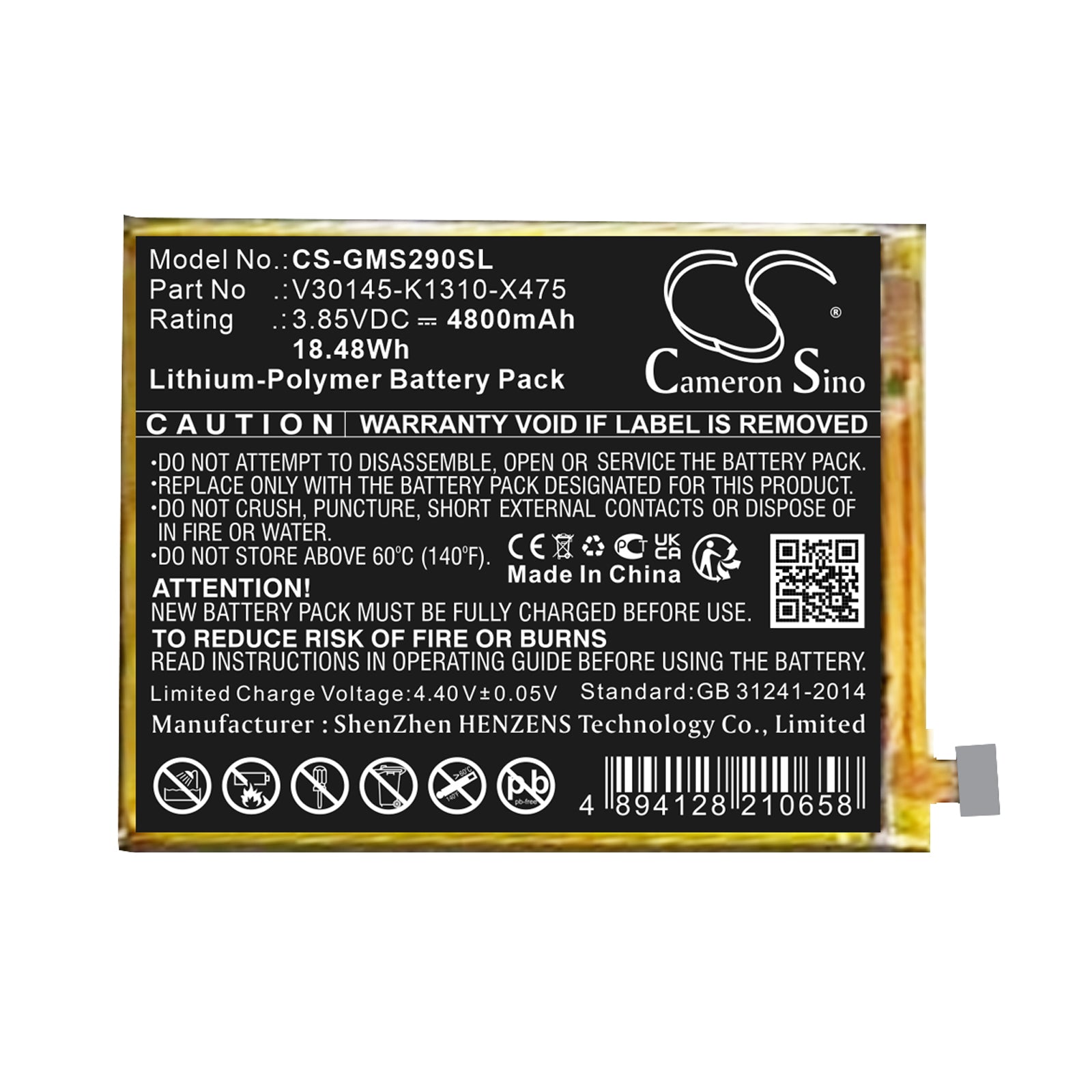Li-Polymer, Mobile, SmartPhone Battery fits Gigaset Gs290, 3.85V, 4800mAh Mobile, SmartPhone Cameron Sino Technology Limited