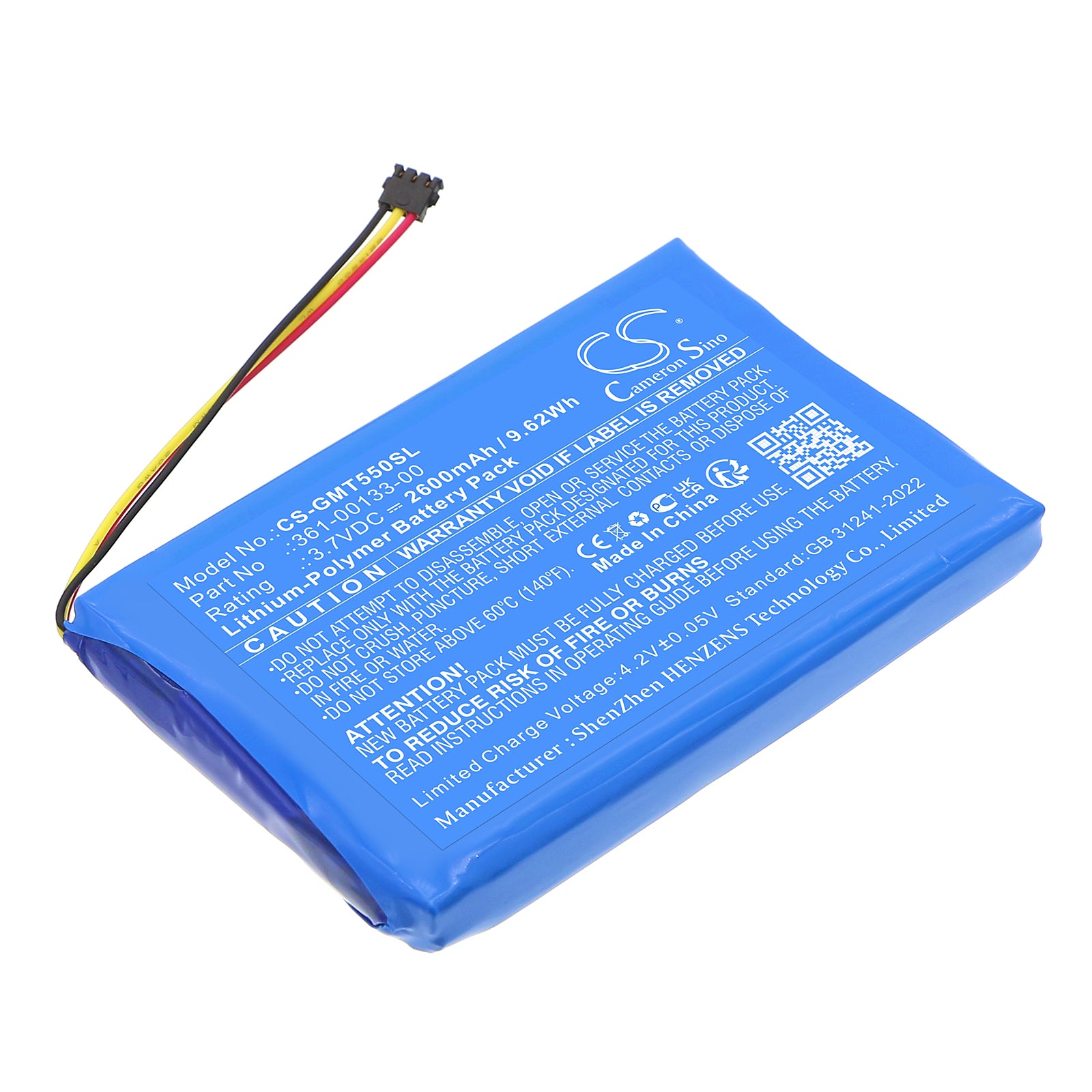 3.7V, Li-Polymer, 2600mAh, Battery fits Garmin Tread 5.5, Zumo XT, 9.62Wh GPS, Navigator Cameron Sino Technology Limited