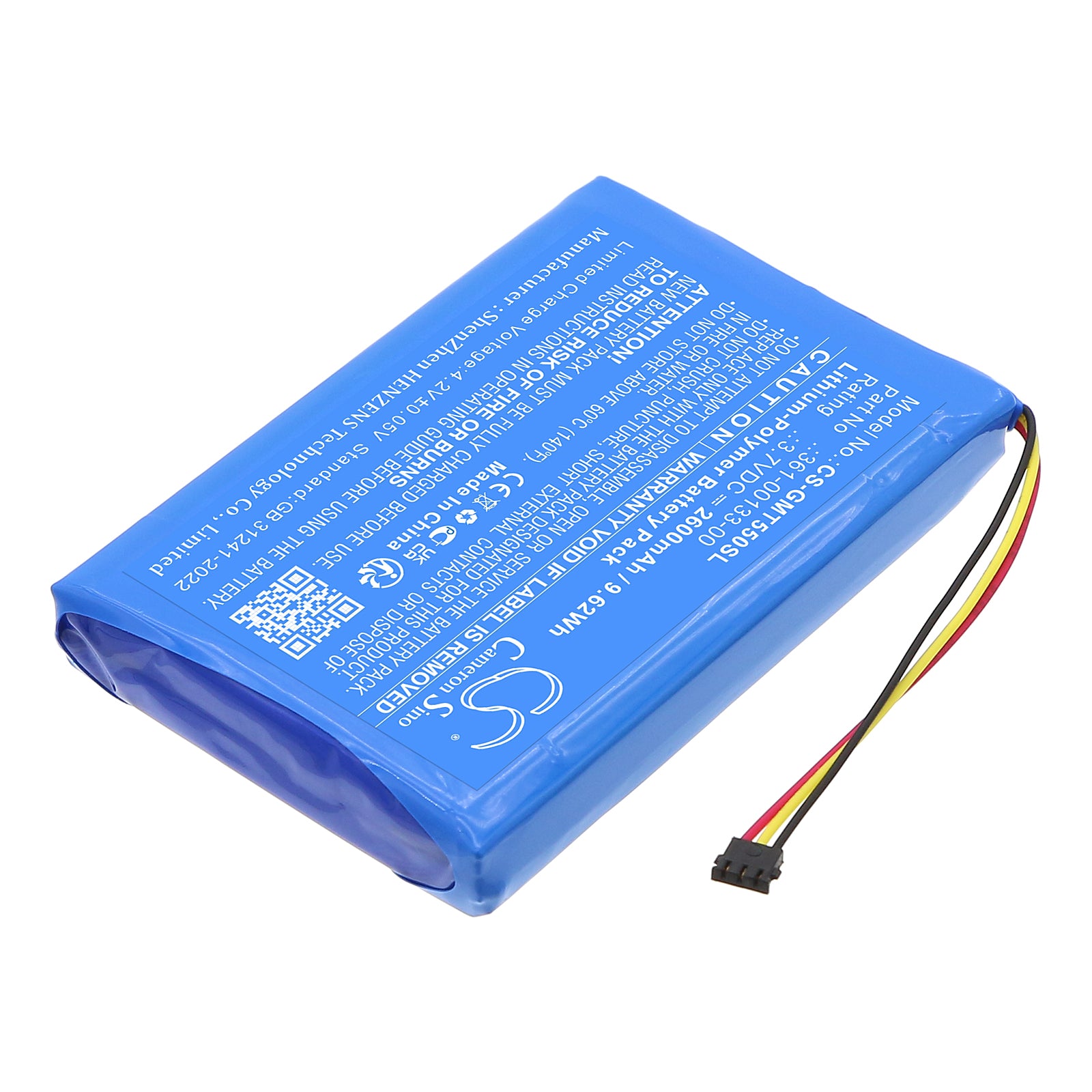 3.7V, Li-Polymer, 2600mAh, Battery fits Garmin Tread 5.5, Zumo XT, 9.62Wh GPS, Navigator Cameron Sino Technology Limited