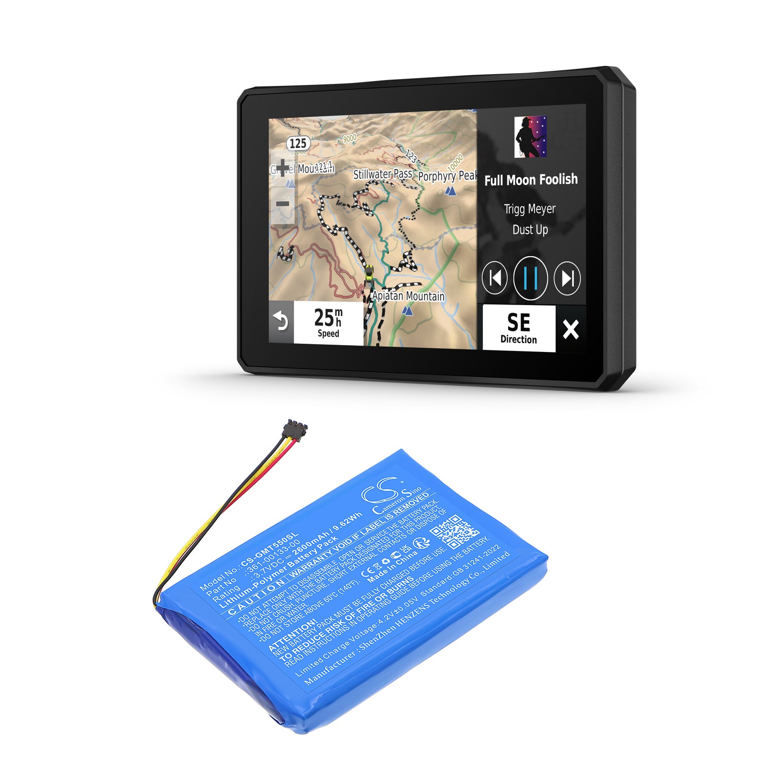 3.7V, Li-Polymer, 2600mAh, Battery fits Garmin Tread 5.5, Zumo XT, 9.62Wh GPS, Navigator Cameron Sino Technology Limited
