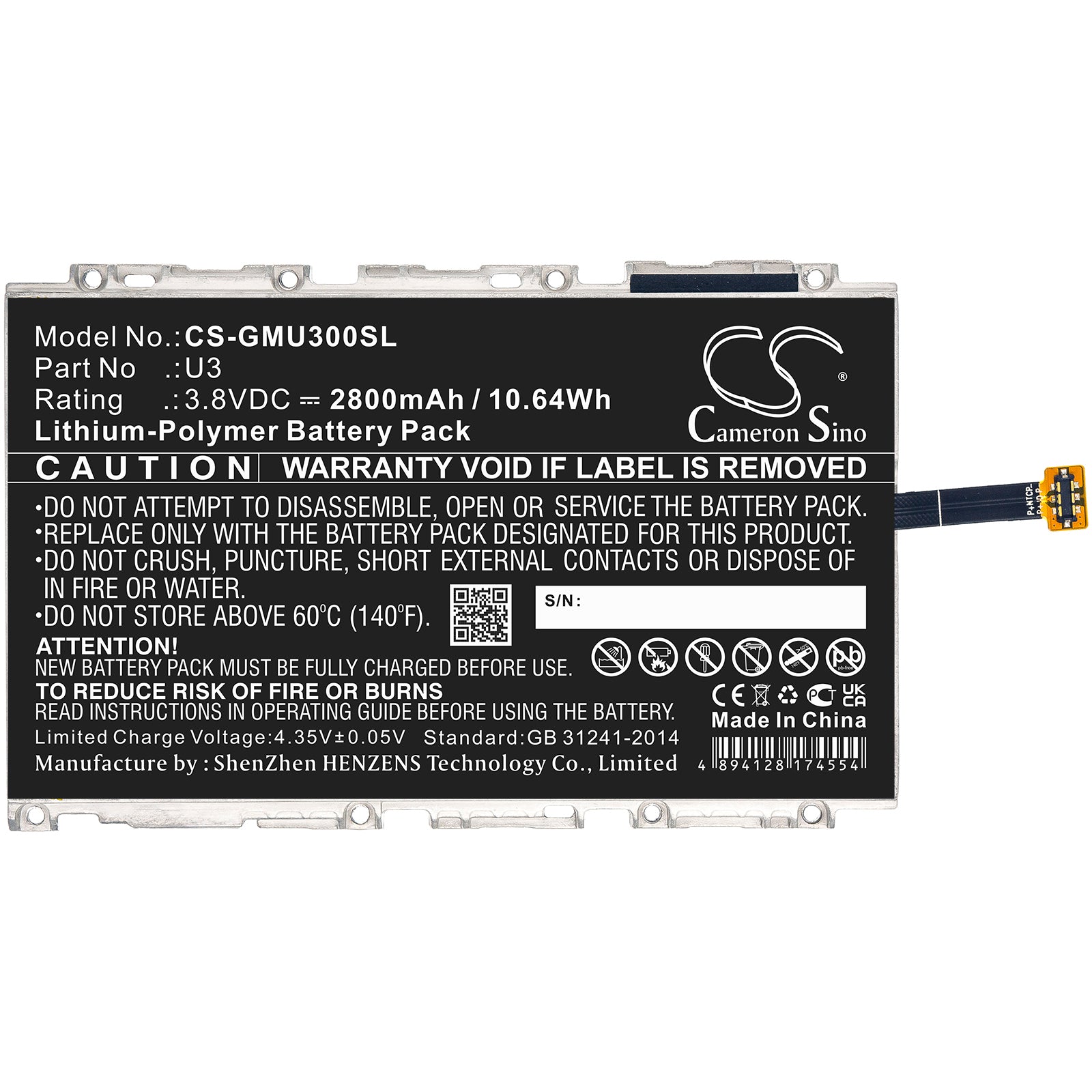 Li-Polymer, Hotspot Battery fits Glocalme Glmu19a02w, U3, 3.8V, 2800mAh Hotspot Cameron Sino Technology Limited