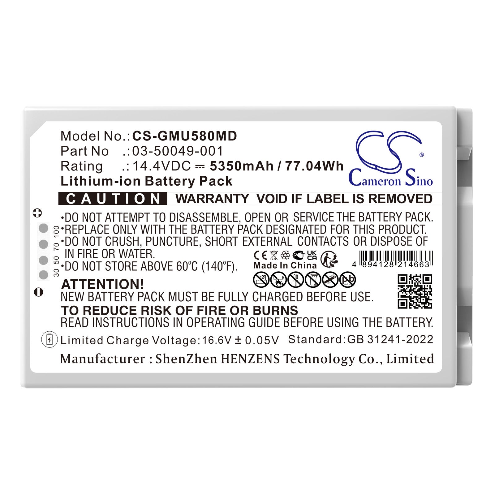 14.4V, Li-ion, 5350mAh, Battery fits GE Versana ultrasound, 77.04Wh Medical Cameron Sino Technology Limited