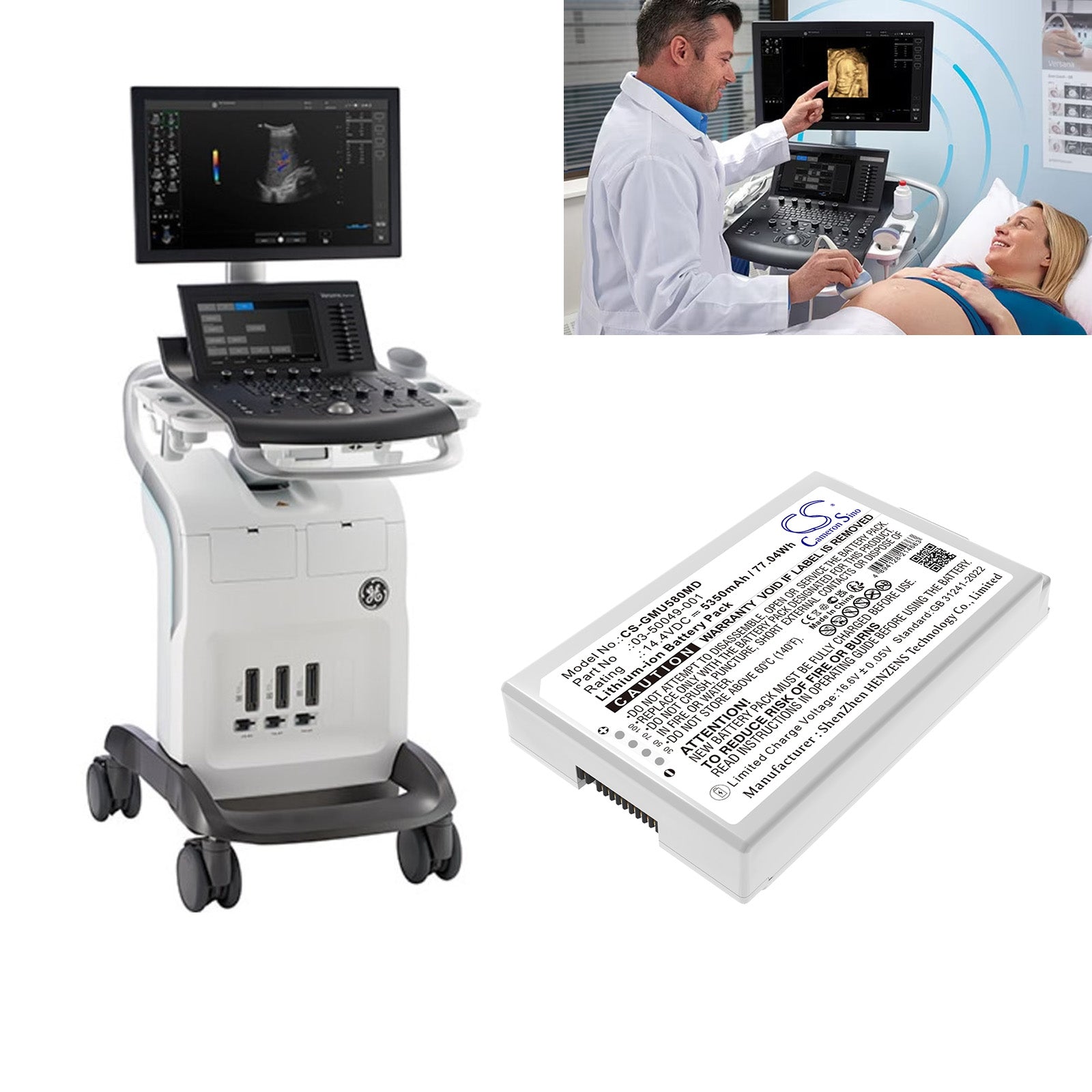 14.4V, Li-ion, 5350mAh, Battery fits GE Versana ultrasound, 77.04Wh Medical Cameron Sino Technology Limited