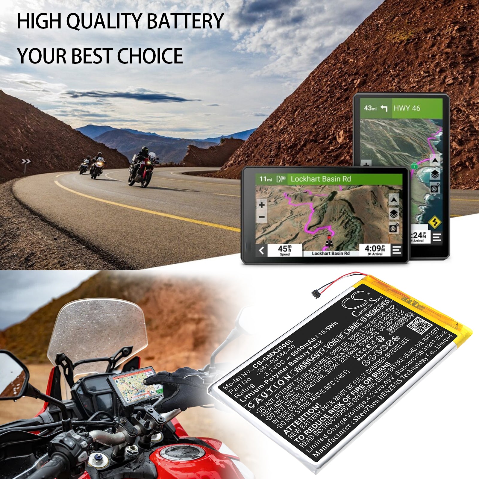 3.7V, Li-Polymer, 5000mAh, Battery fits Garmin Zumo XT2, 18.5Wh GPS, Navigator Cameron Sino Technology Limited
