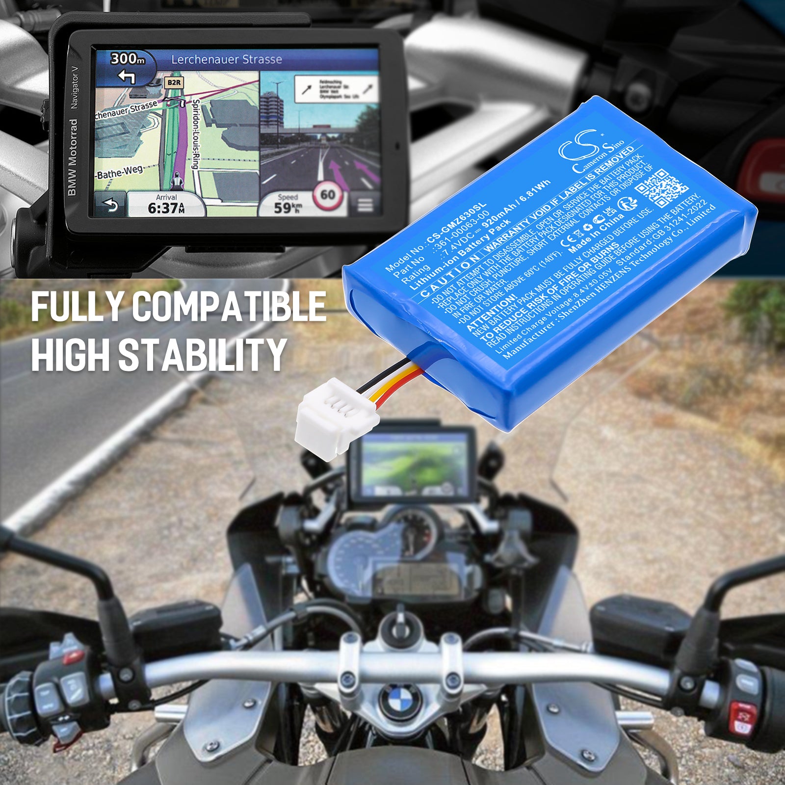 7.4V, Li-ion, 920mAh, Battery fits BMW Motorrad Navigator V, Motorrad Navigator VI 6 Endurance, 6.81Wh GPS, Navigator Cameron Sino Technology Limited
