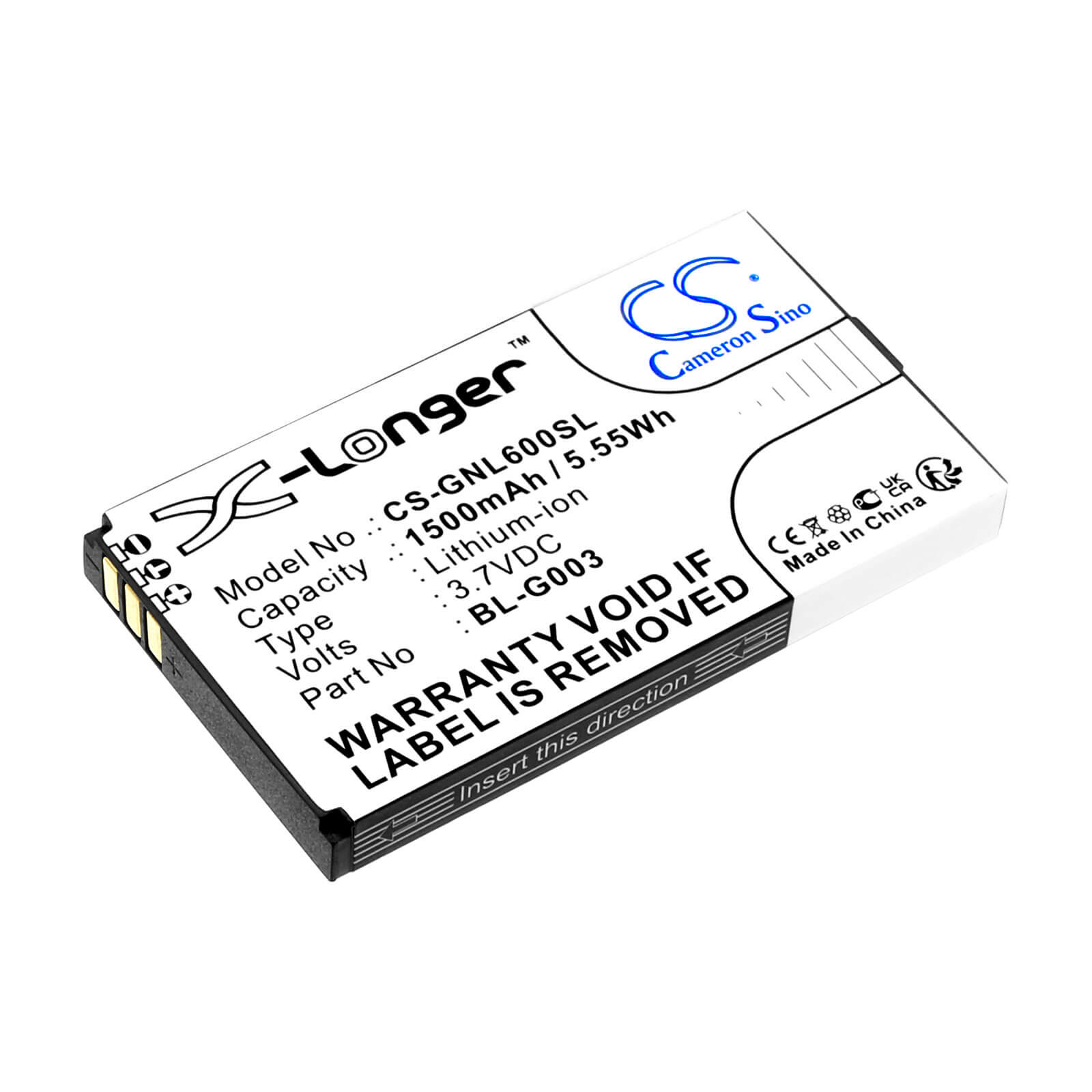 Li-ion Battery fits Gionee, l600, l601, td100 3.7V, 1800mAh Mobile & SmartPhone Cameron Sino Technology Limited