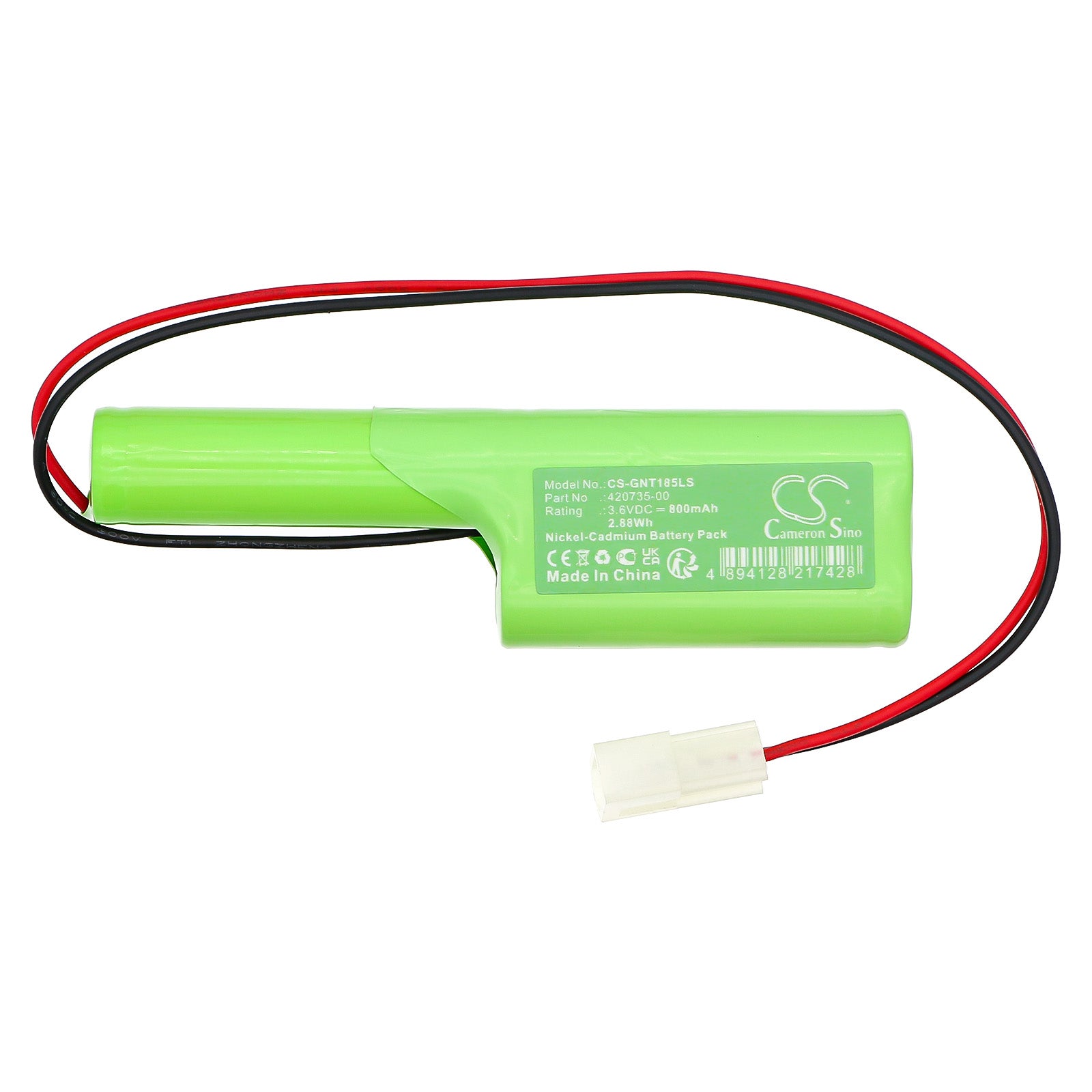3.6V, Ni-CD, 800mAh, Battery fits Genlyte 52-0185, 62-0185, 2.88Wh Emergency Lighting Cameron Sino Technology Limited
