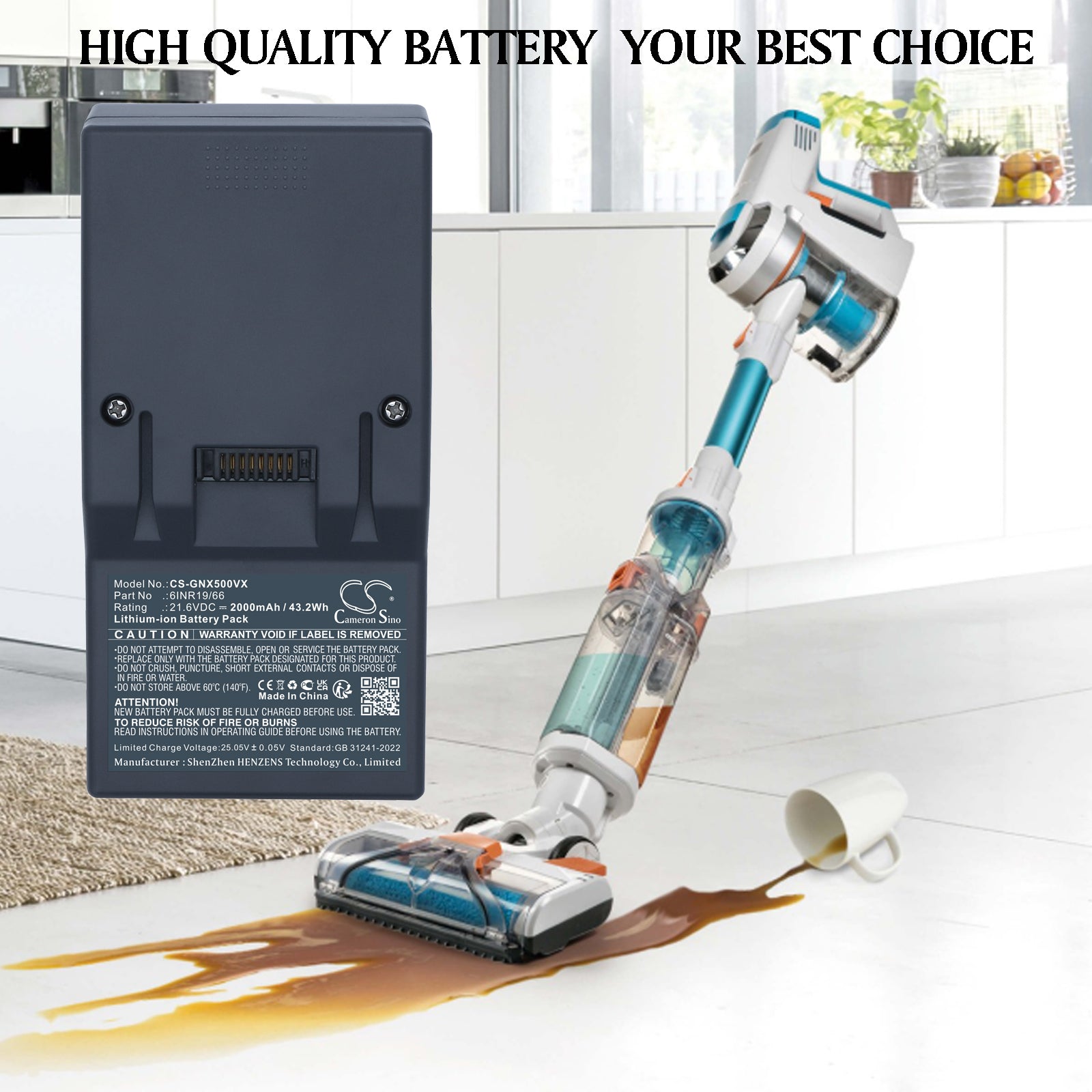 21.6V, Li-ion, 2000mAh, Battery fits Genius Invictus X3, Invictus X5, 43.2Wh Vacuum Cameron Sino Technology Limited
