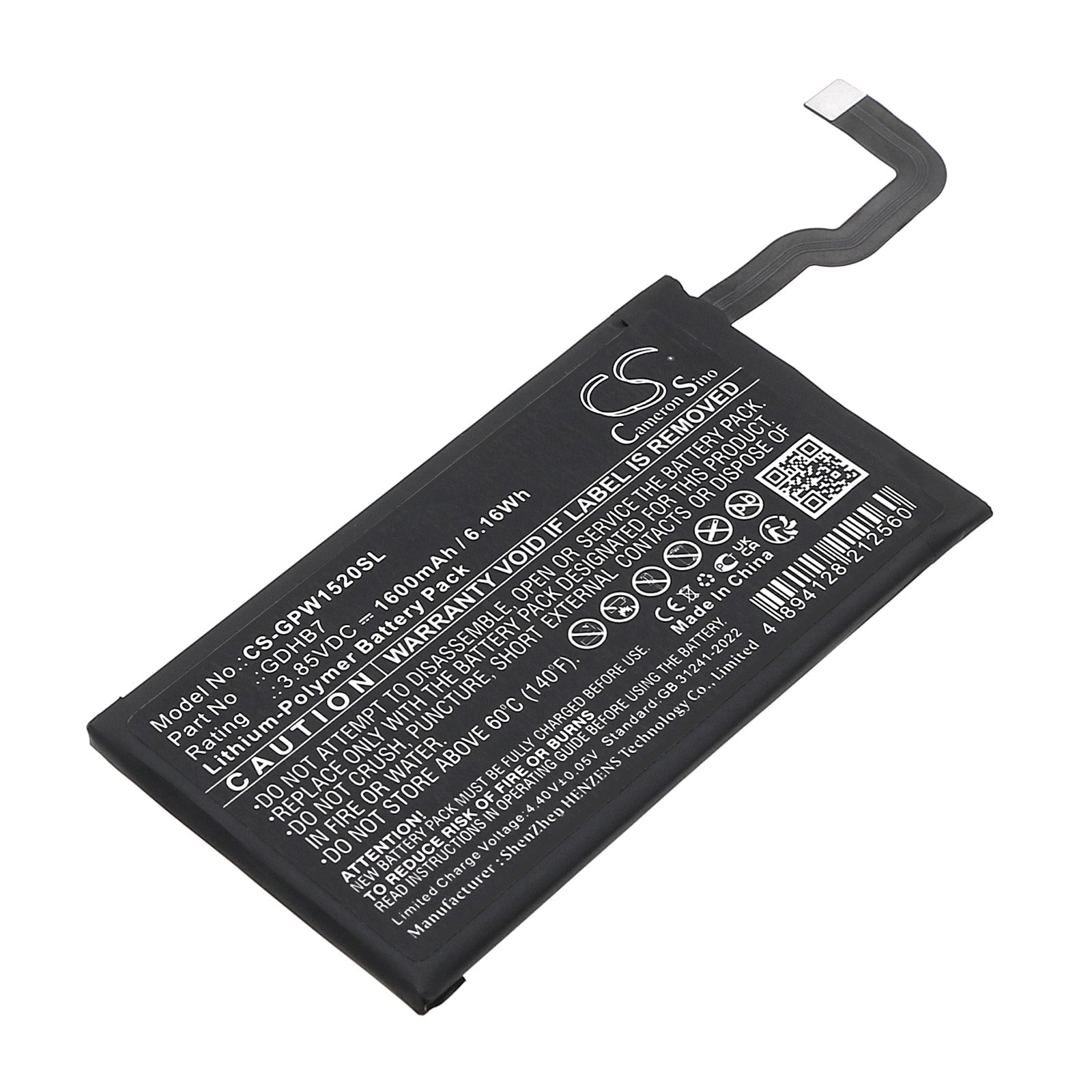 3.85V, Li-Polymer, 1600mAh, Battery fits Google GC15S, GGH2X, 6.16Wh Mobile, SmartPhone Cameron Sino Technology Limited