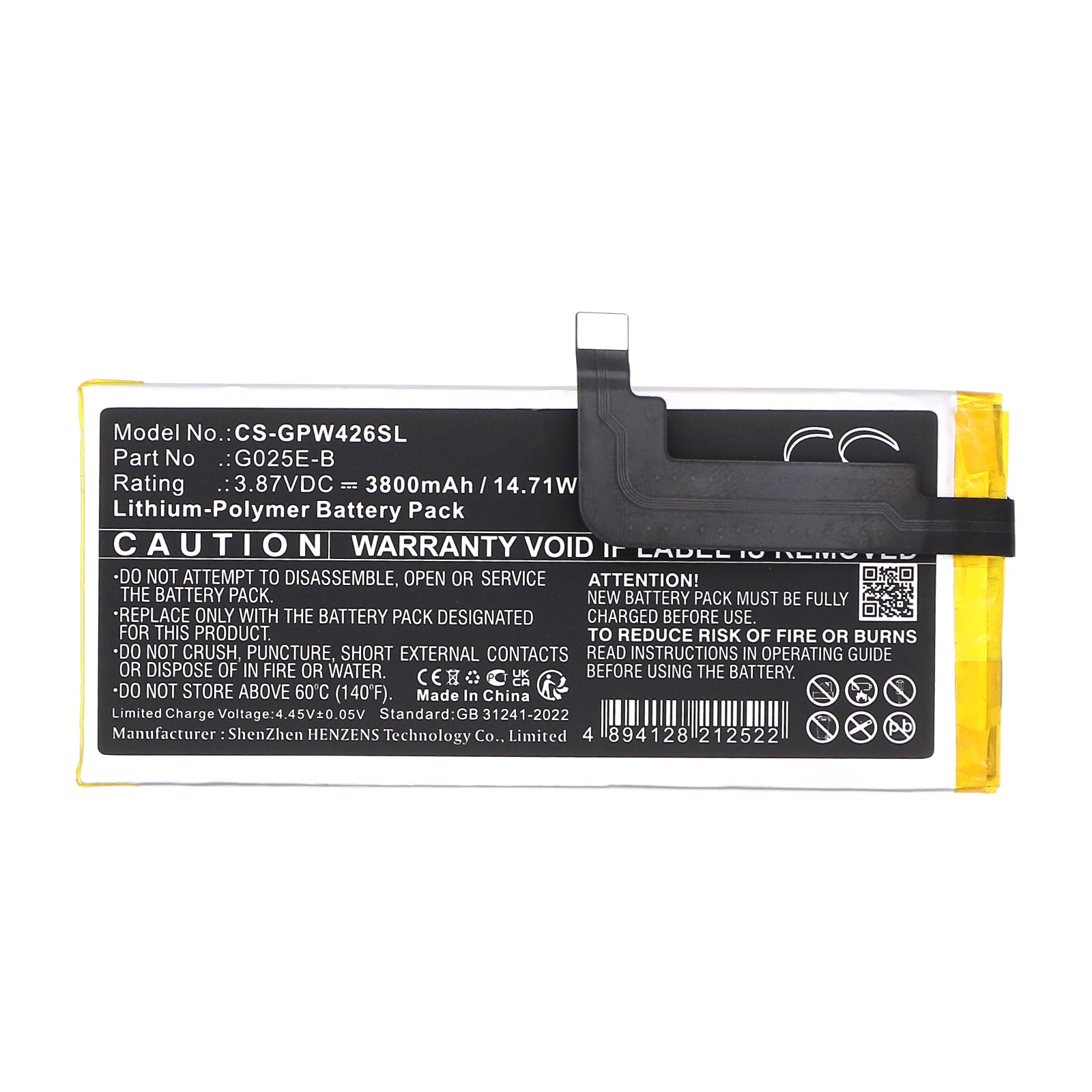 3.87V, Li-Polymer, 3800mAh, Battery fits Google G025E, G025H, 14.71Wh Mobile, SmartPhone Cameron Sino Technology Limited