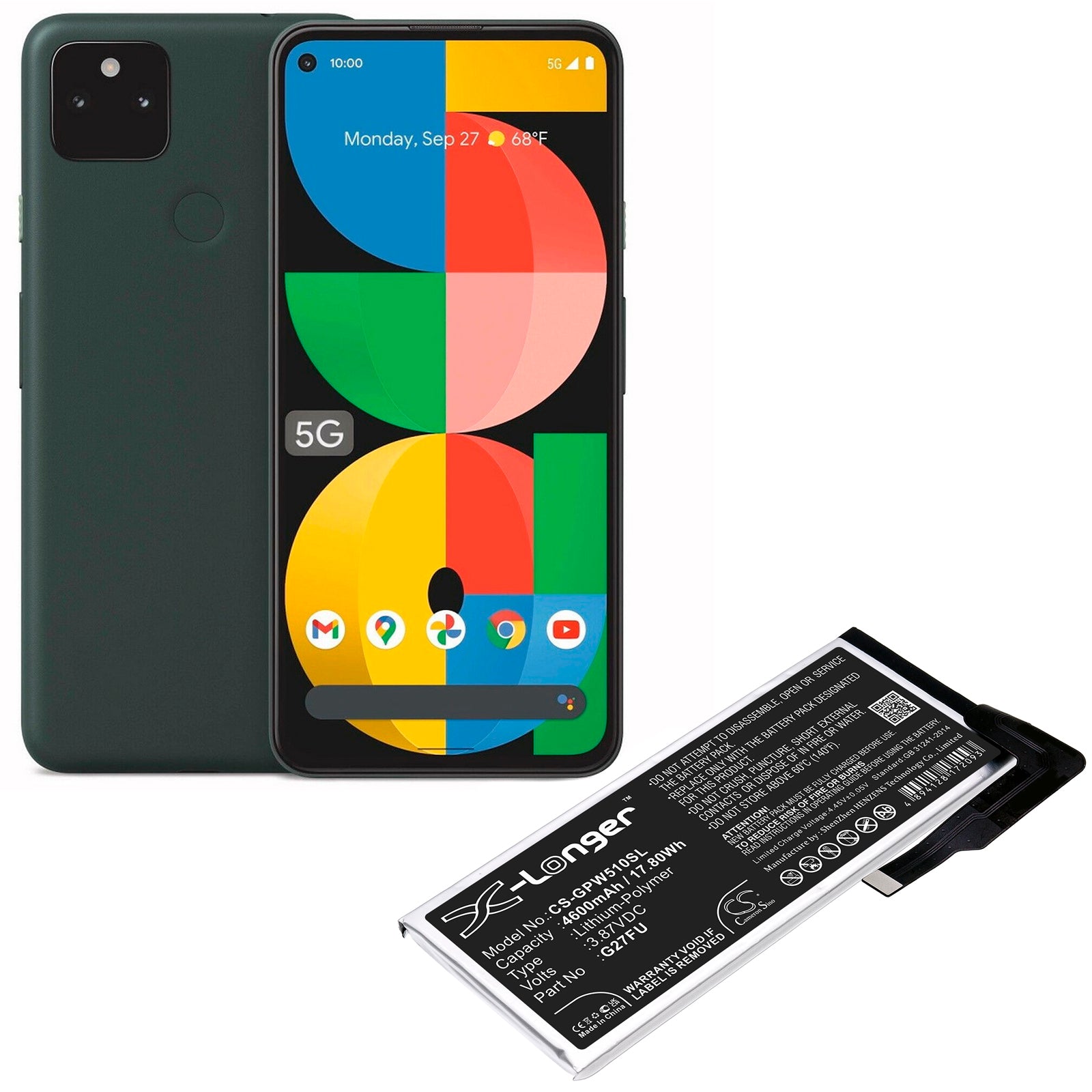 Li-Polymer, Mobile, SmartPhone Battery fits Google Pixel 5a, Pixel 5a 5g, 3.87V, 4600mAh Mobile, SmartPhone Cameron Sino Technology Limited