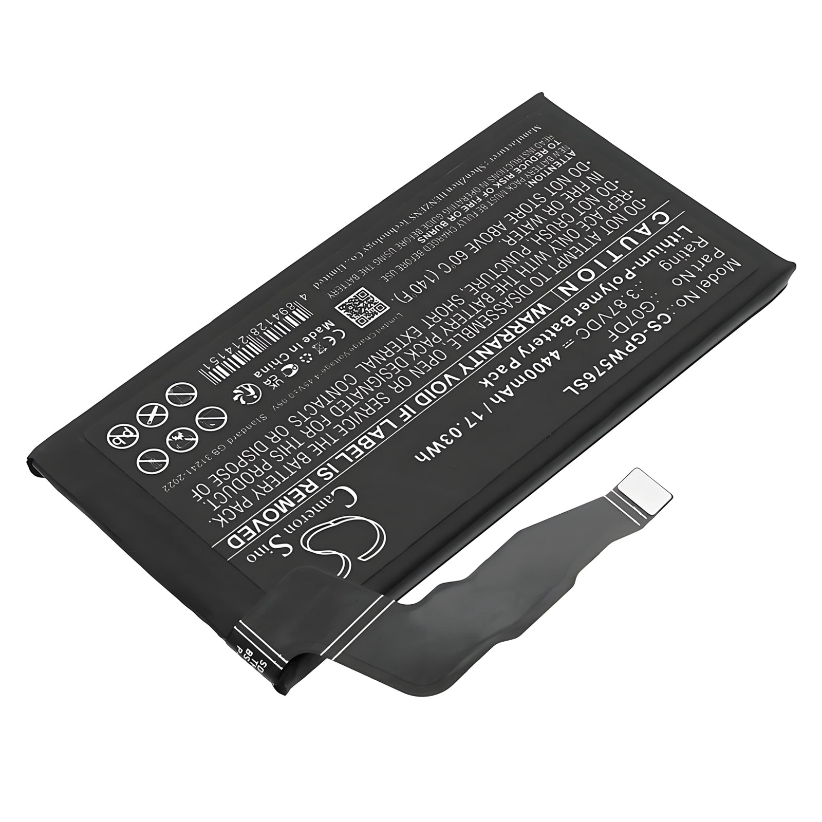 3.87V, Li-Polymer, 4400mAh, Battery fits Google G576D, G6GPR, 17.03Wh Mobile, SmartPhone Cameron Sino Technology Limited