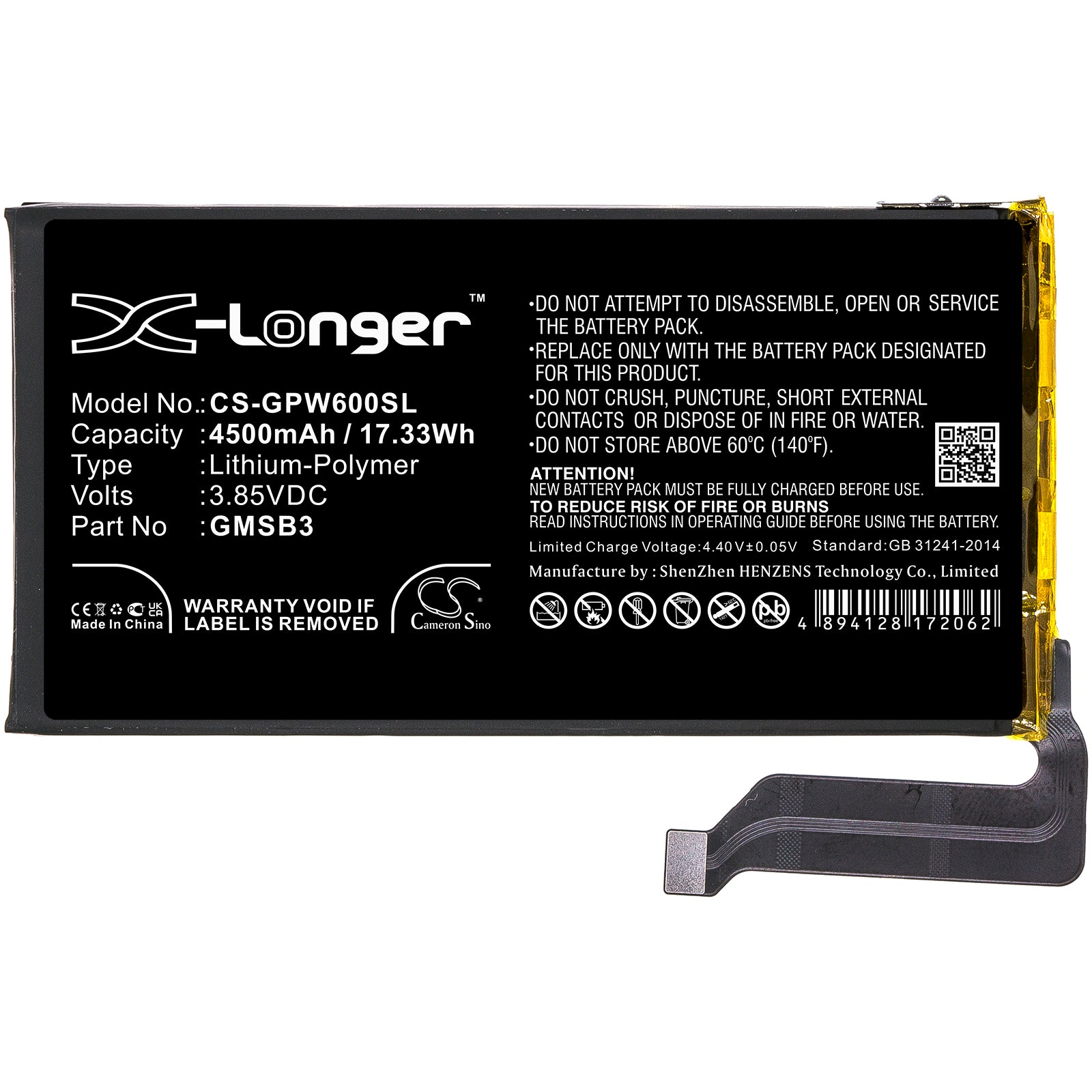 Li-Polymer, Mobile, SmartPhone Battery fits Google G9s9b, Gb7n6, 3.85V, 4500mAh Mobile, SmartPhone Cameron Sino Technology Limited