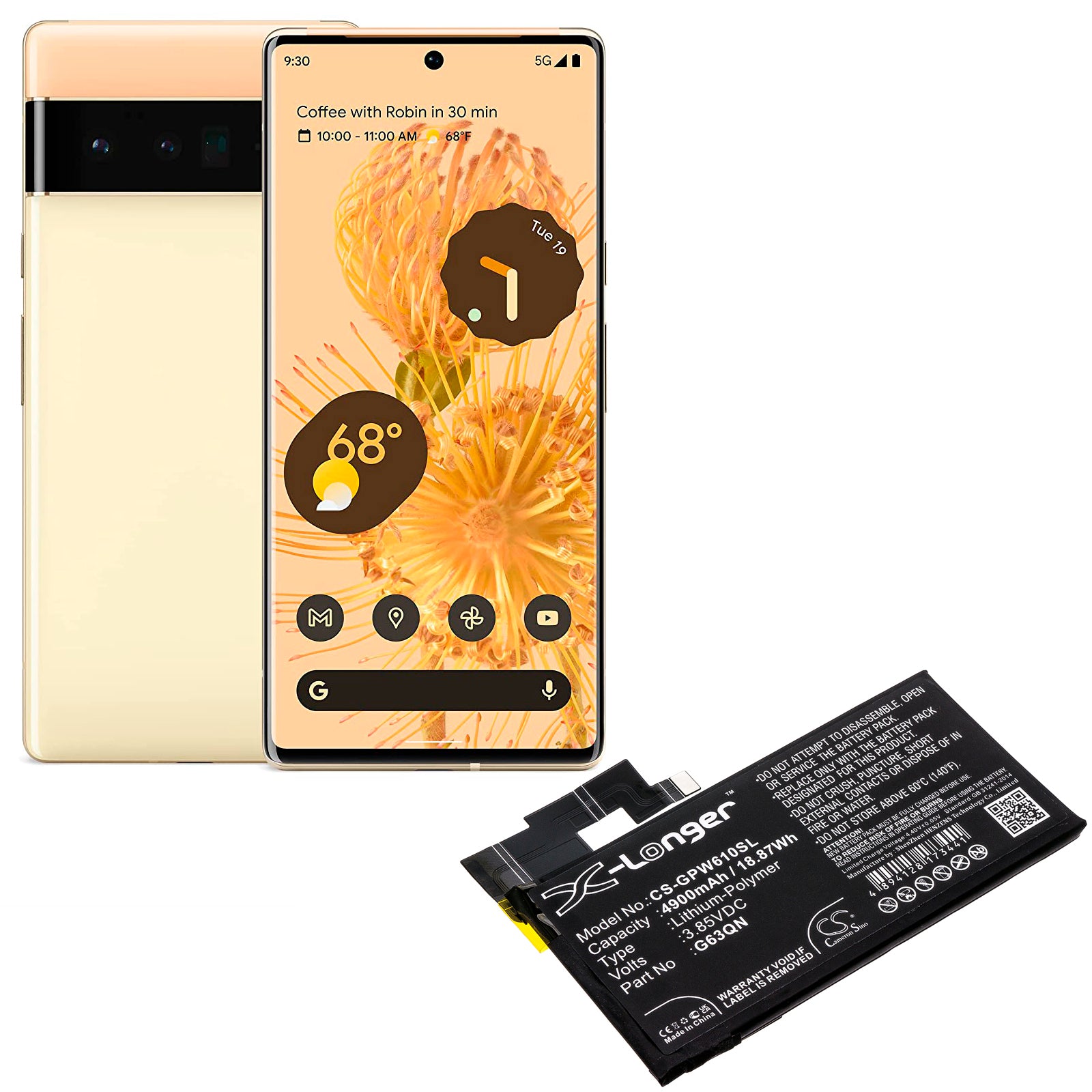 Li-Polymer, Mobile, SmartPhone Battery fits Google G8vou, Gf5kq, 3.85V, 4900mAh Mobile, SmartPhone Cameron Sino Technology Limited