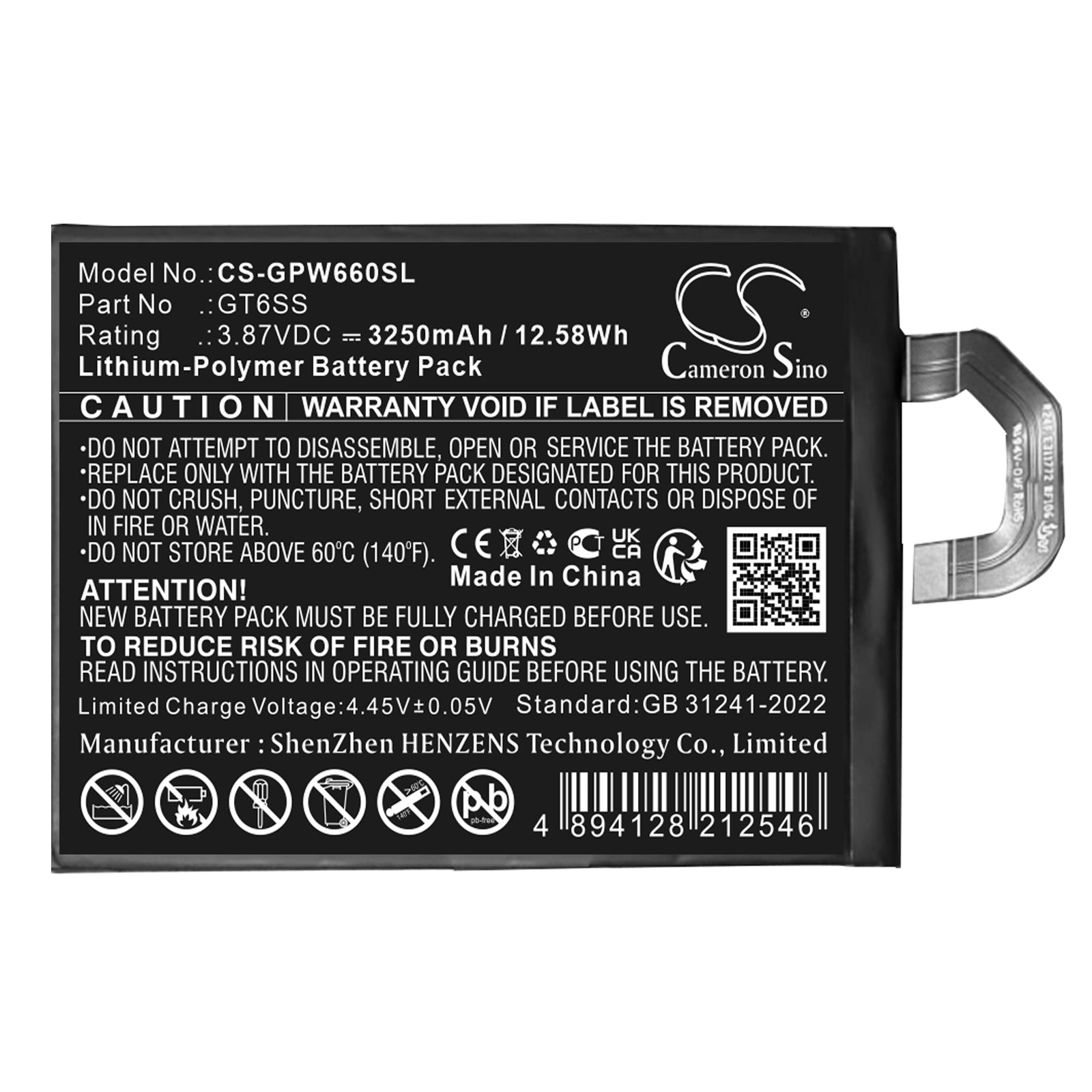 3.87V, Li-Polymer, 3250mAh, Battery fits Google Pixel Fold, 12.58Wh Mobile, SmartPhone Cameron Sino Technology Limited