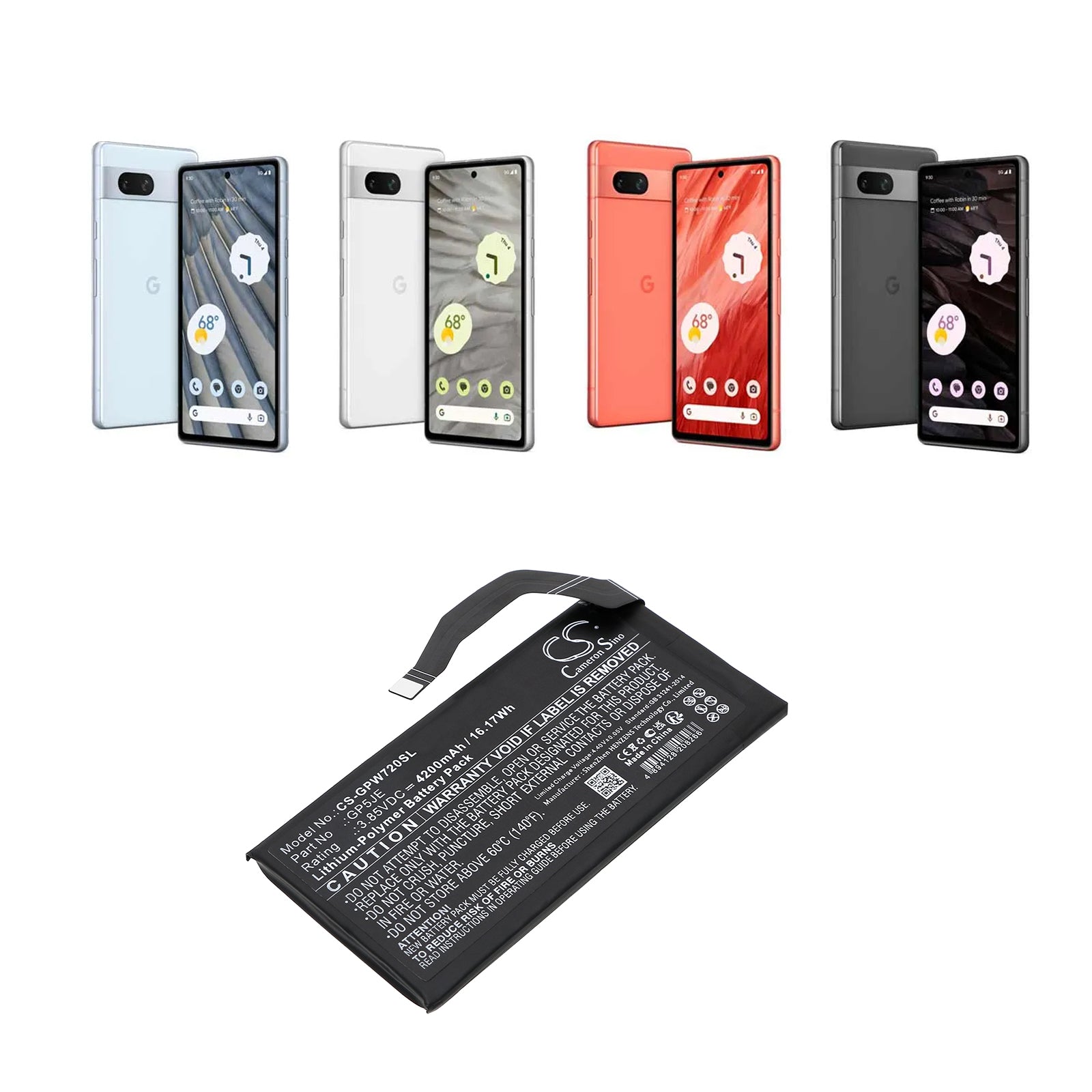 Li-Polymer, Mobile, SmartPhone Battery fits Google Pixel 7a, 3.85V, 4350mAh Mobile, SmartPhone Cameron Sino Technology Limited