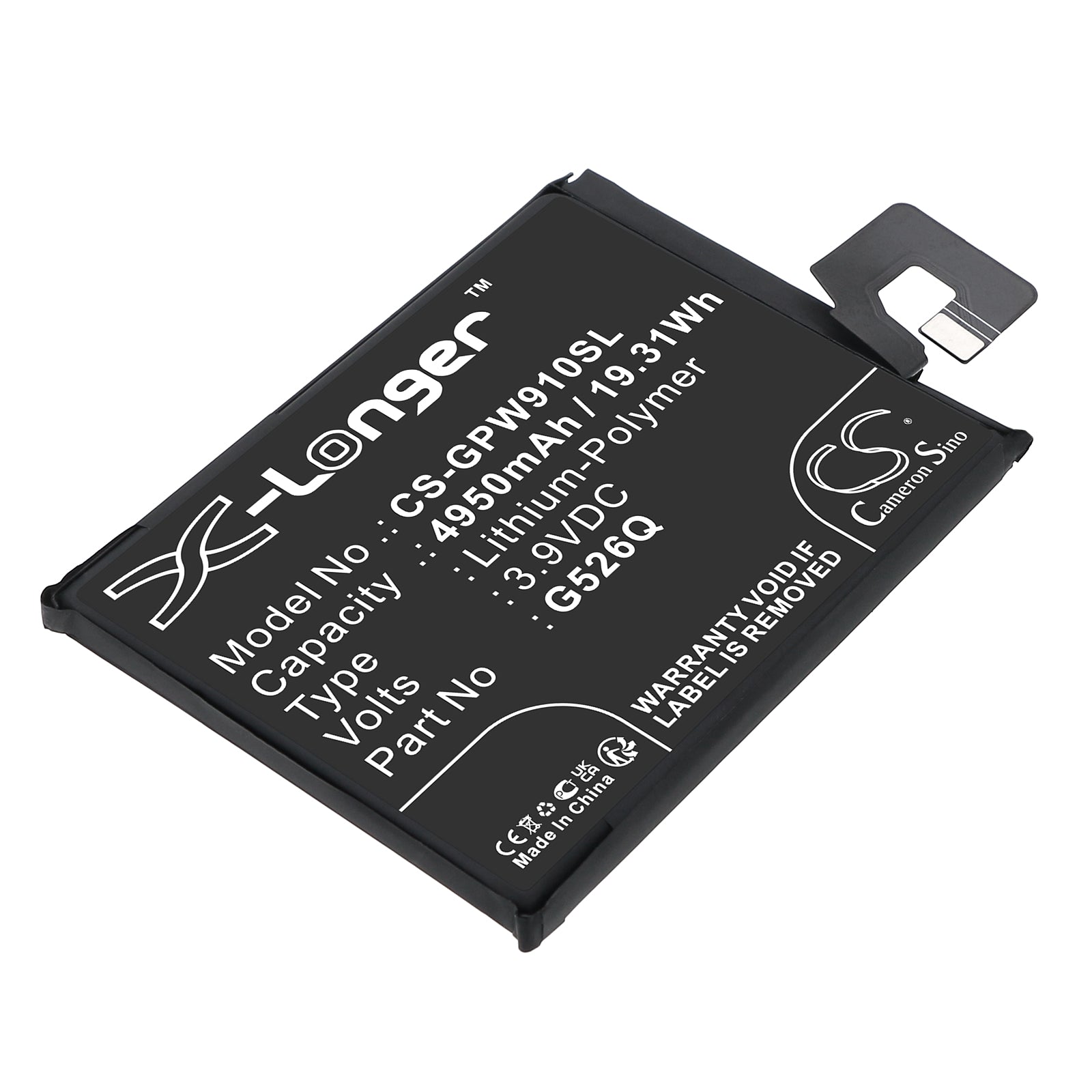 3.9V, Li-Polymer, 4950mAh, Battery fits Google G3Y12, GTF7P, 19.31Wh Mobile, SmartPhone Cameron Sino Technology Limited