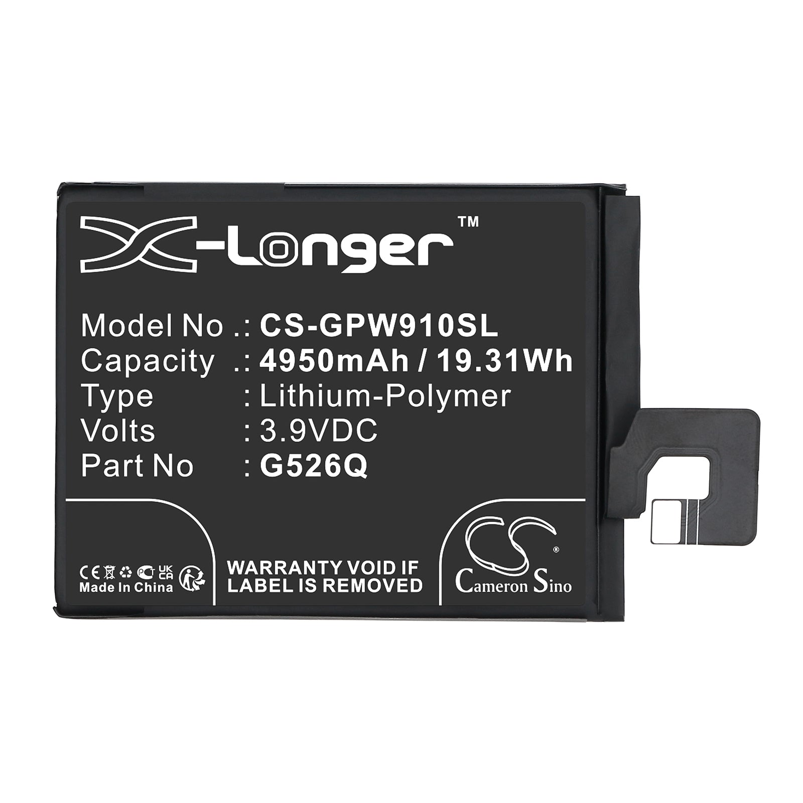 3.9V, Li-Polymer, 4950mAh, Battery fits Google G3Y12, GTF7P, 19.31Wh Mobile, SmartPhone Cameron Sino Technology Limited