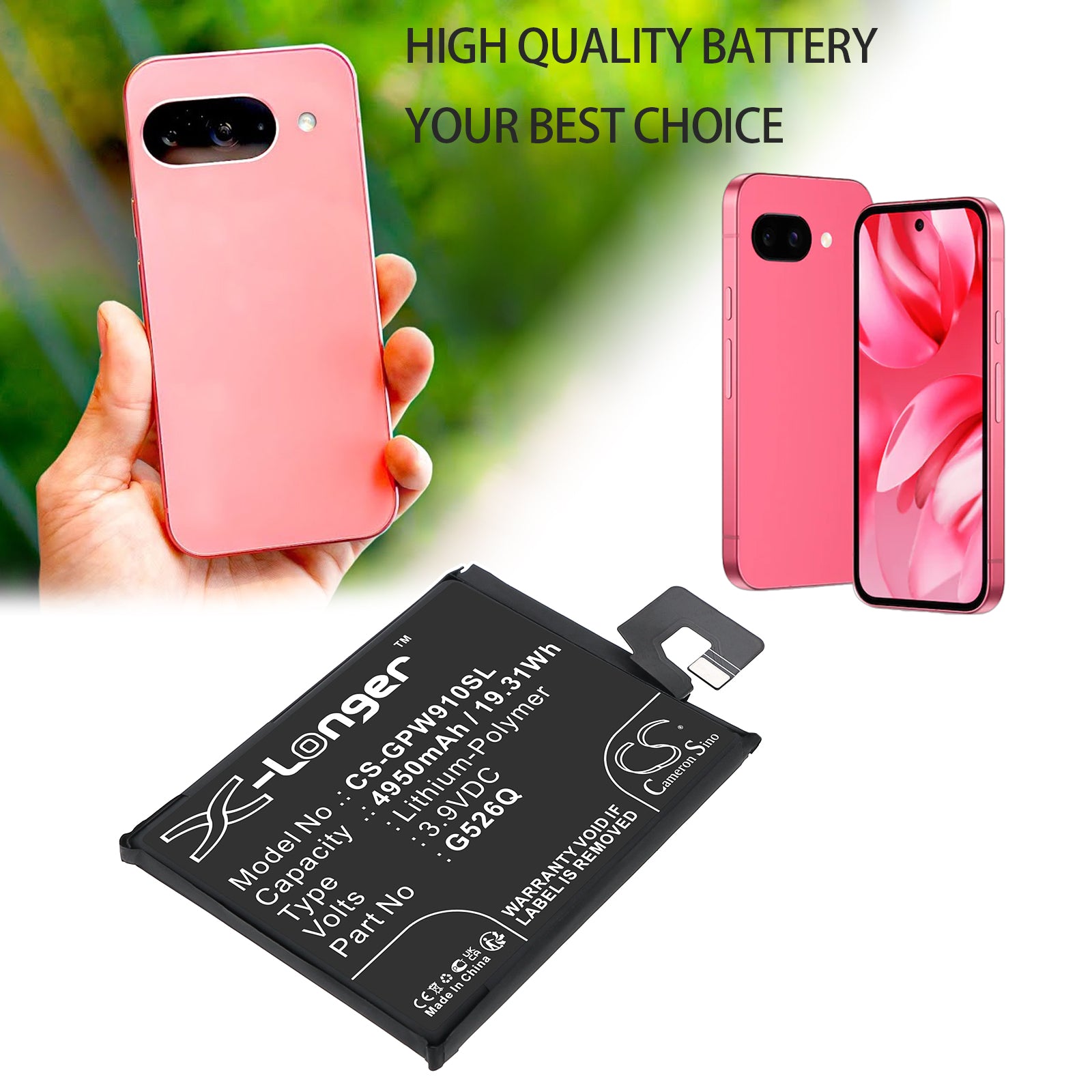 3.9V, Li-Polymer, 4950mAh, Battery fits Google G3Y12, GTF7P, 19.31Wh Mobile, SmartPhone Cameron Sino Technology Limited
