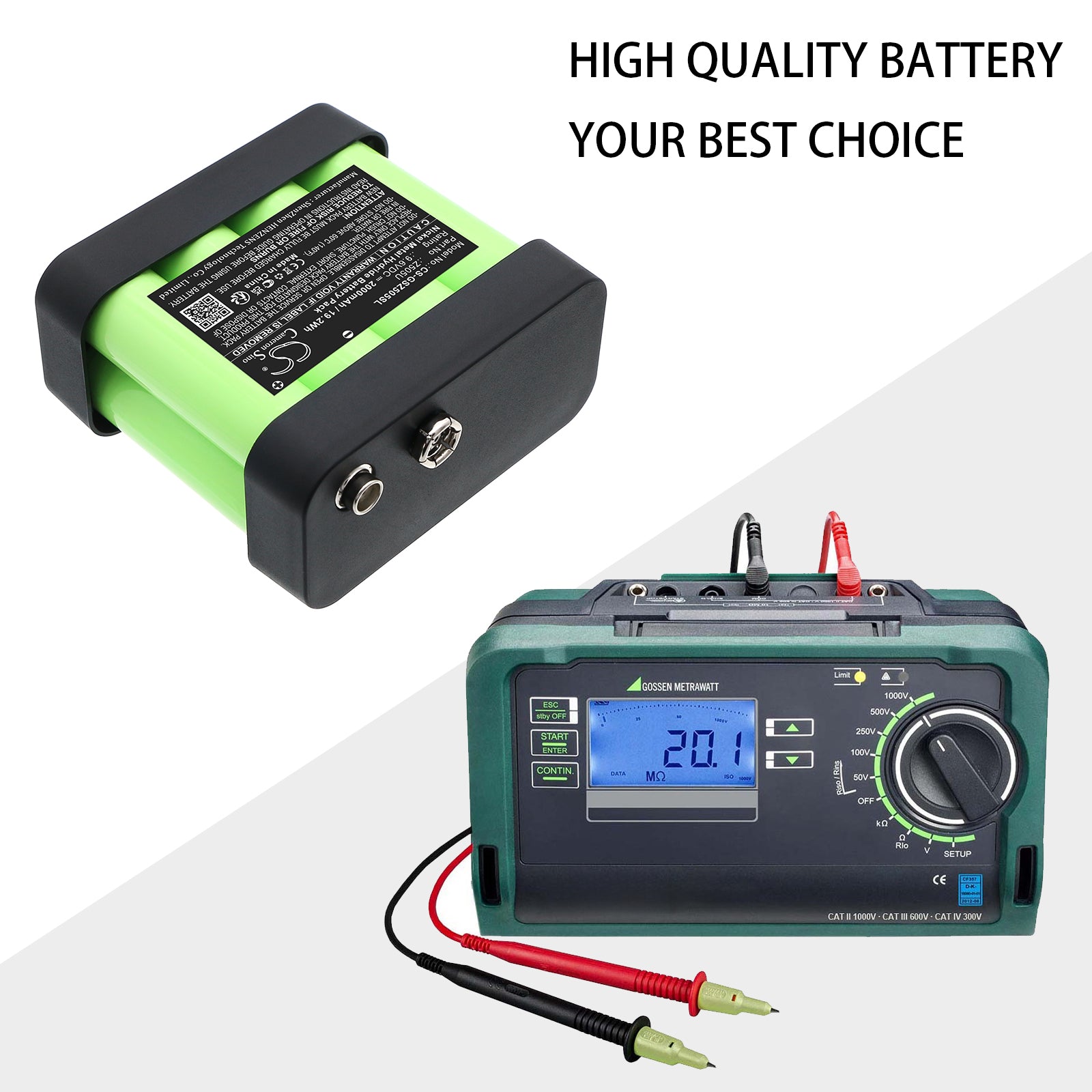 9.6V, Ni-MH, 2000mAh, Battery fits Gossen METRISO, Metrawatt PROFiTEST, 19.2Wh Equipment, Survey, Test Cameron Sino Technology Limited