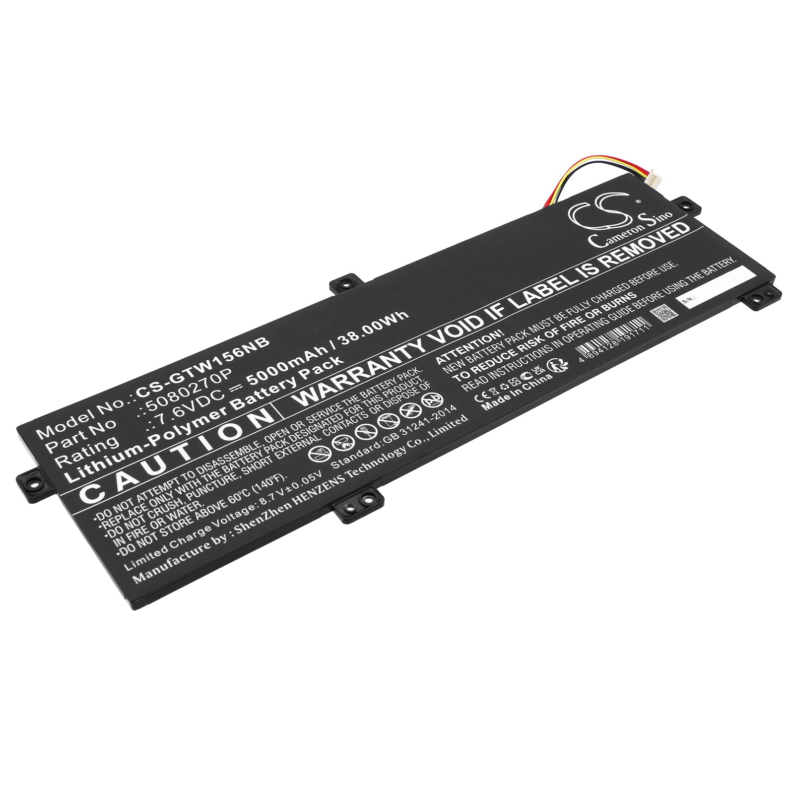 Li-Polymer, Notebook, Laptop Battery fits Gateway Gwtn156-11bk, 7.6V, 5000mAh Notebook, Laptop Cameron Sino Technology Limited